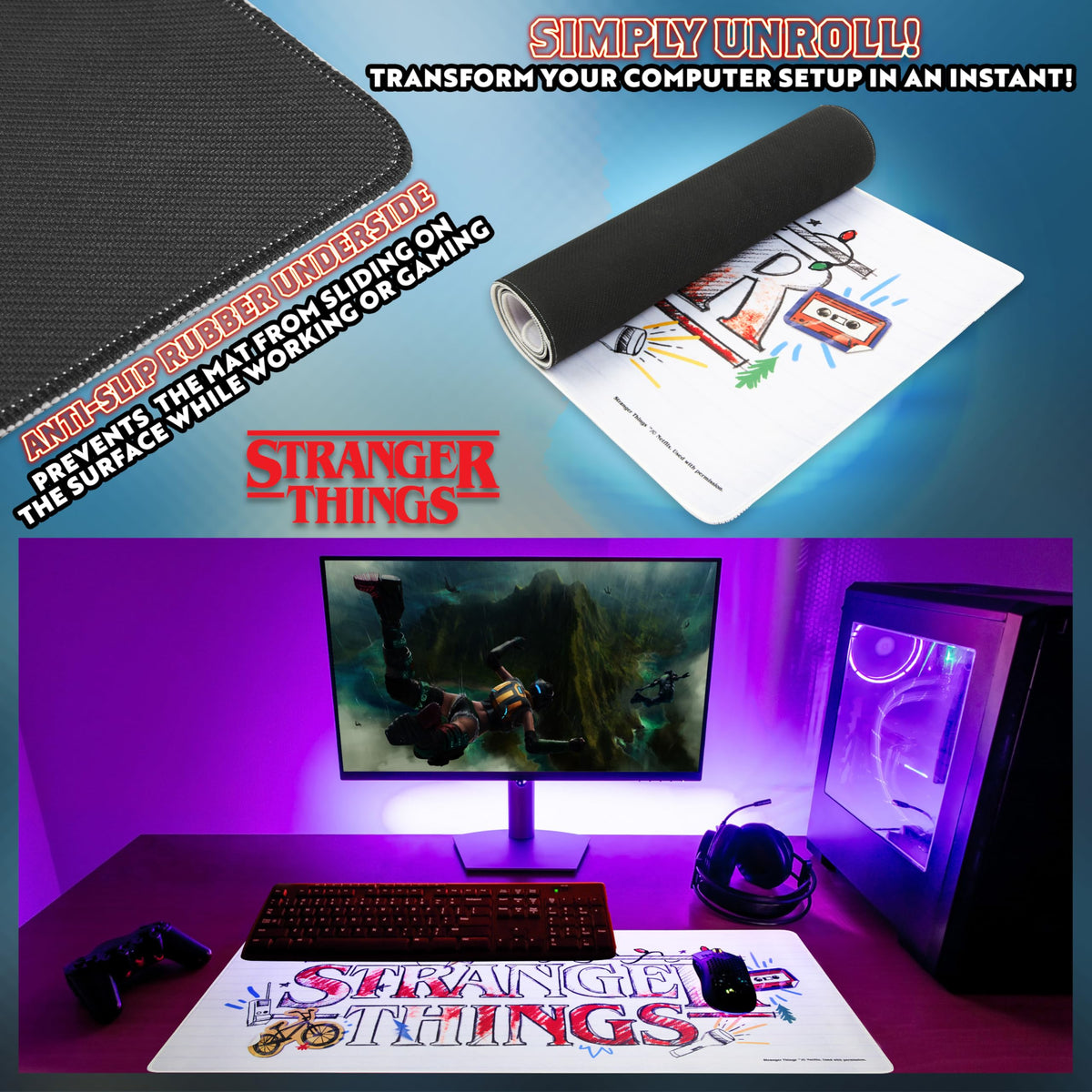 Stranger Things Desk Pad Large Mouse Mat 31.2 x 13.9 Desk Protector Mat PC Laptop Keyboard and