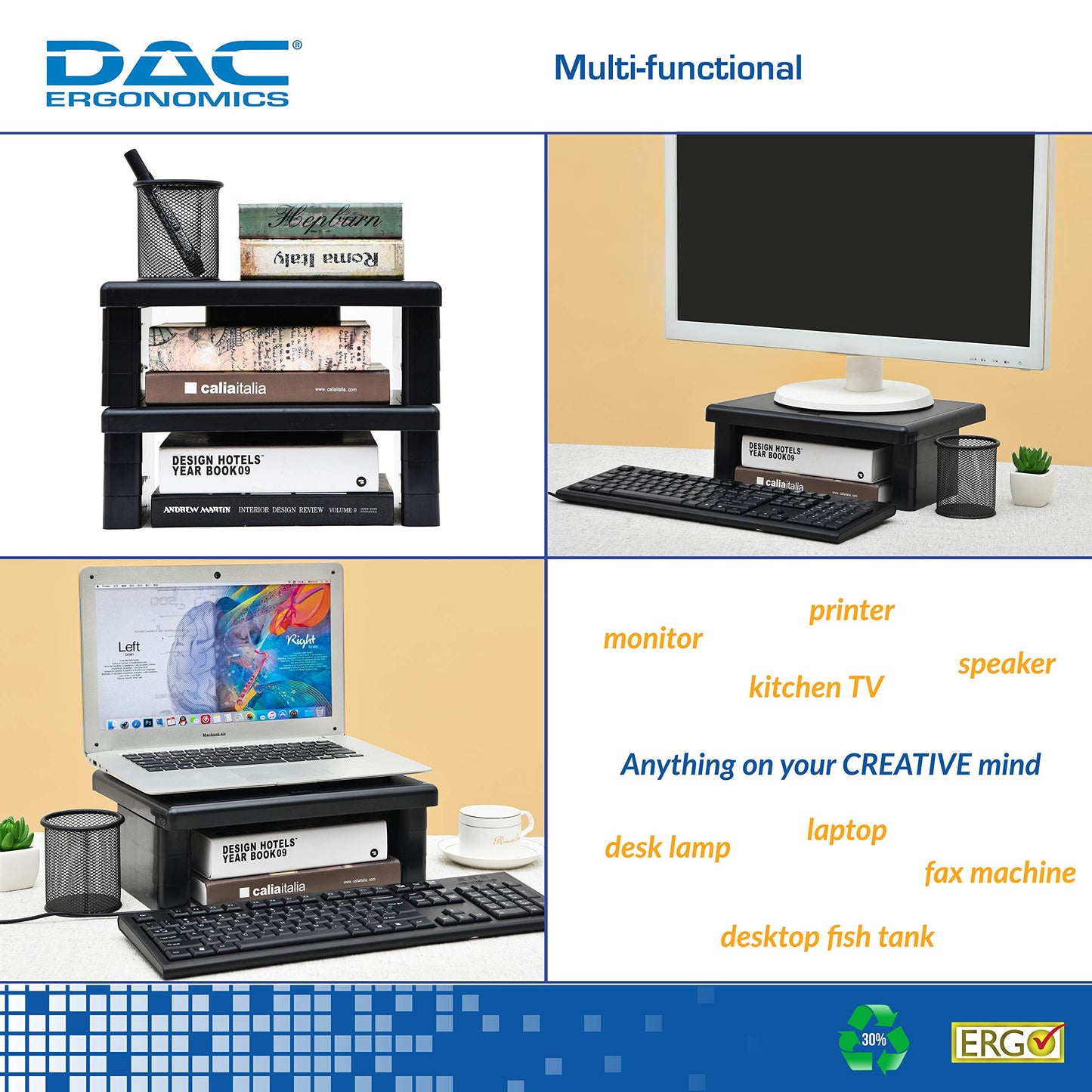 DAC STAX Monitor Riser, Ultra-Sturdy Adjustable Desktop Computer Monitor Stand, Supports up to 66