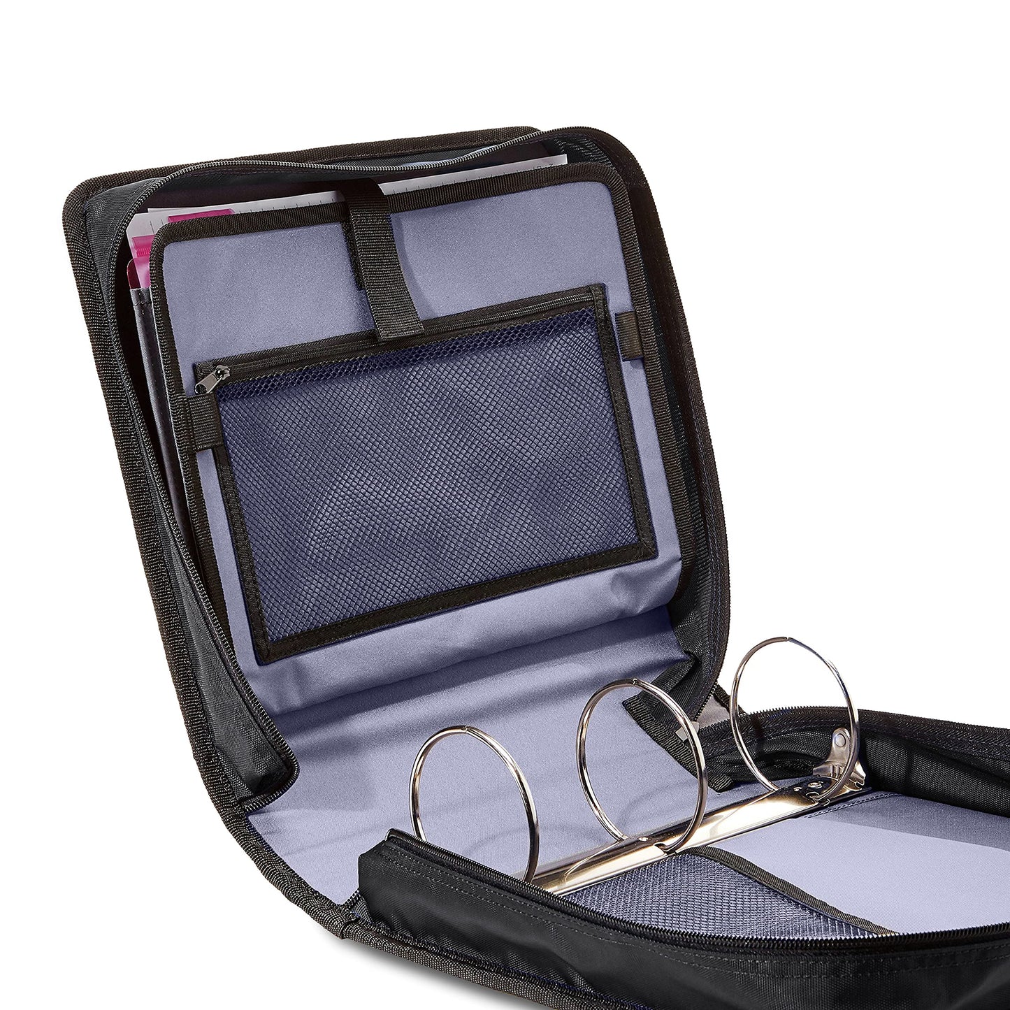 Amazon Basics Durable 3 Ring Binder with Zipper and Strap, Multiple Pockets, Sturdy Storage for