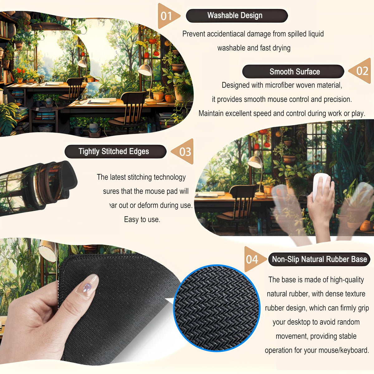 Green Kawaii Desk Mat Plant Floral Mouse Pad Cute XL Large Desk Pad Gaming Mousepad Lofi Desk Matt