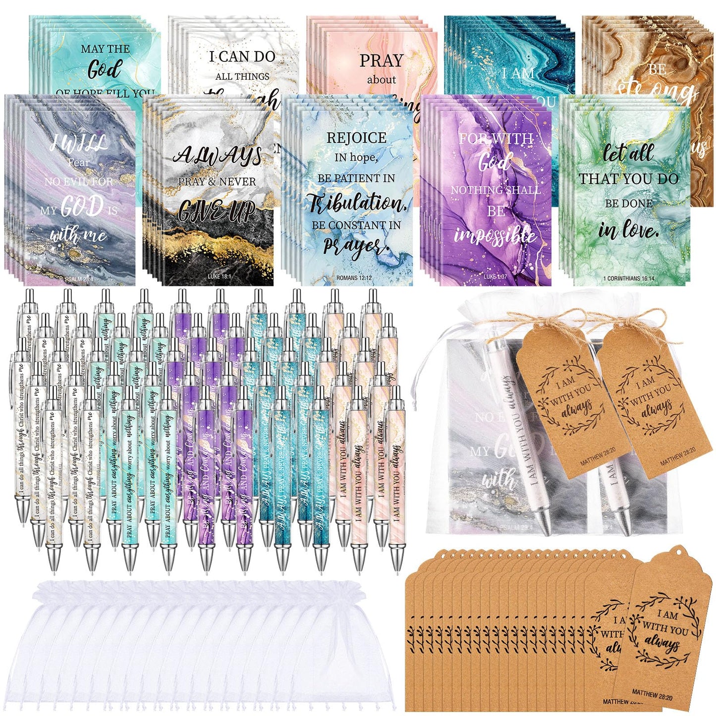Qeeenar 200 Pcs Christian Gift Bulk Set Bible Verse, Elegant Color, Marble
