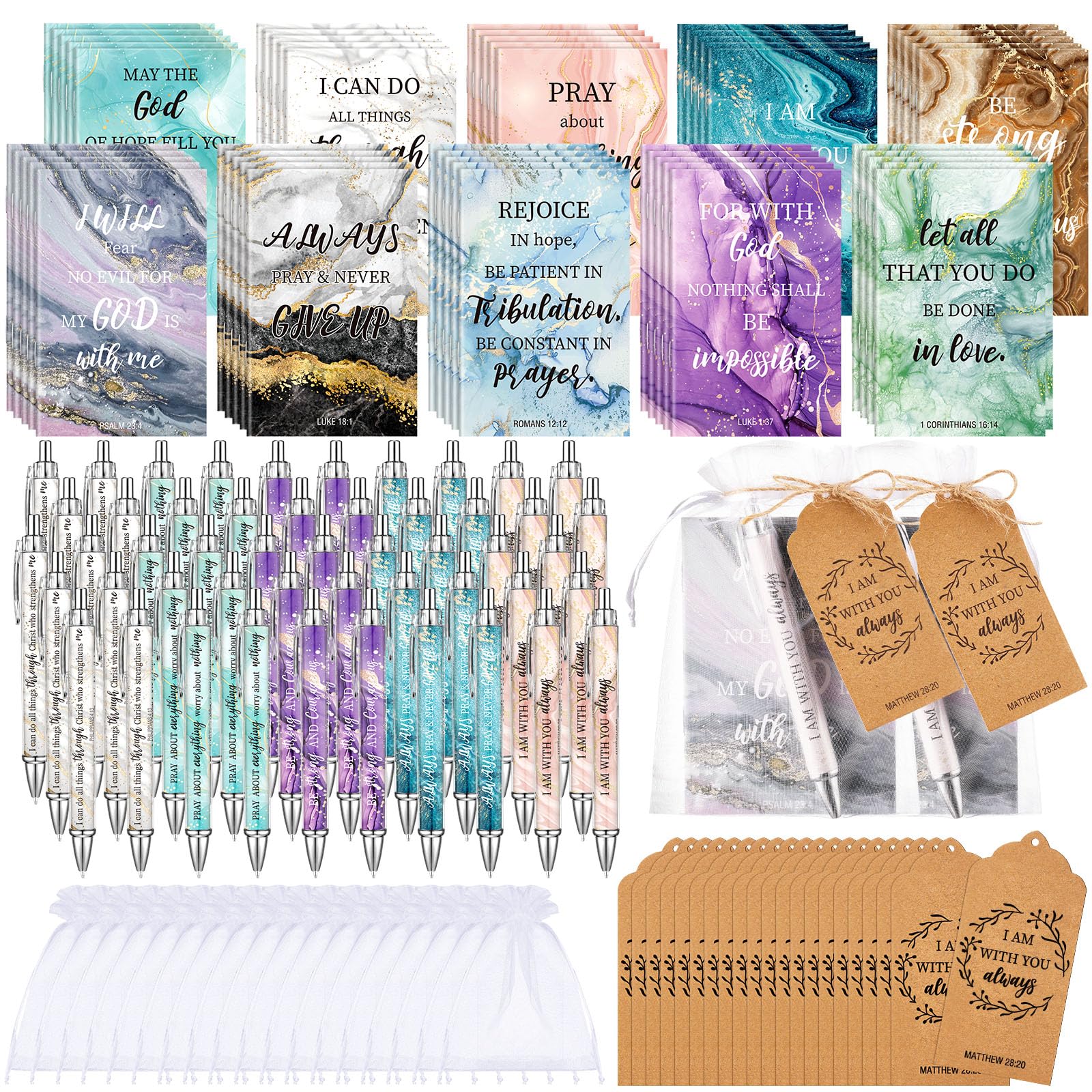 Qeeenar 200 Pcs Christian Gift Bulk Set Bible Verse, Elegant Color, Marble