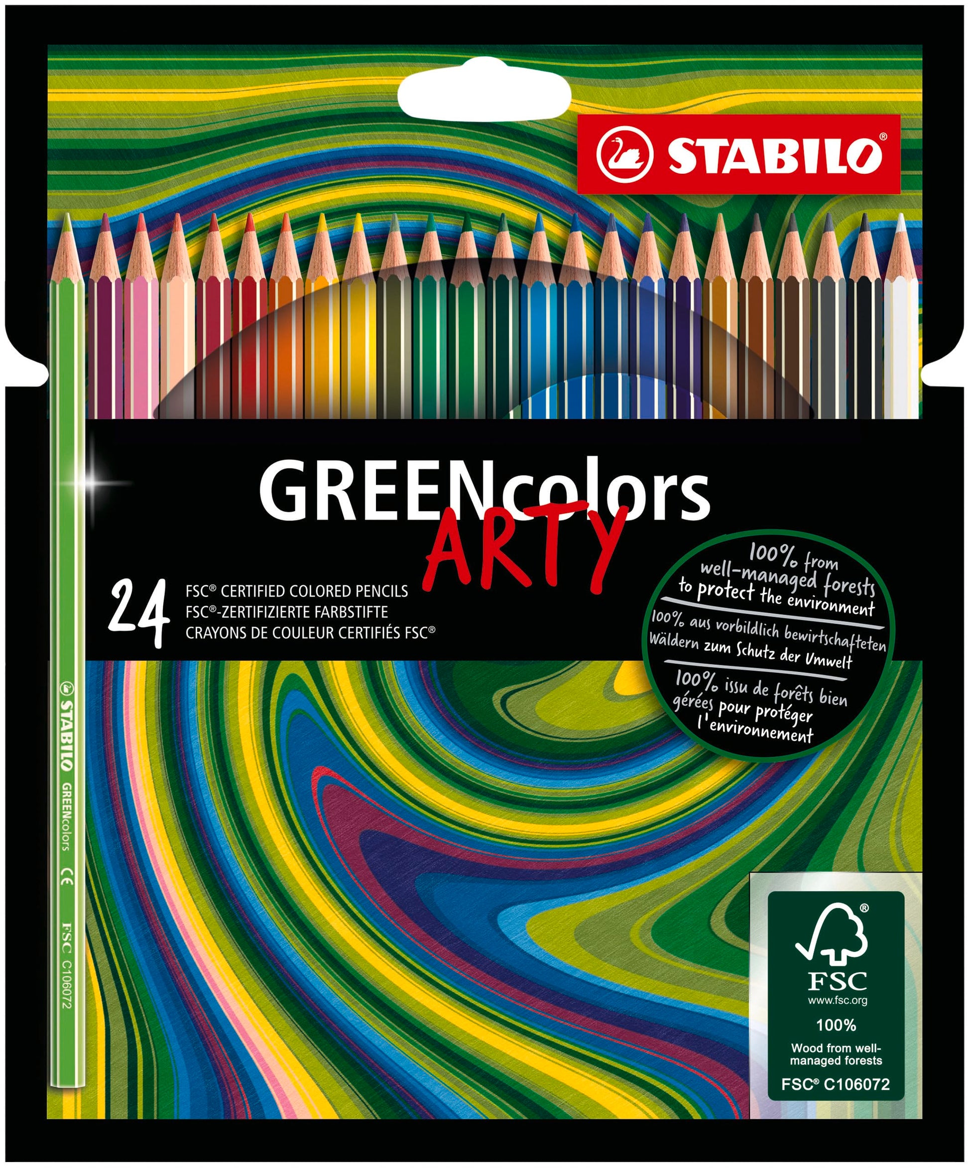 STABILO Eco-Friendly Colouring Pencil GREENcolors ARTY - Pack of 24 - Assorted Colors