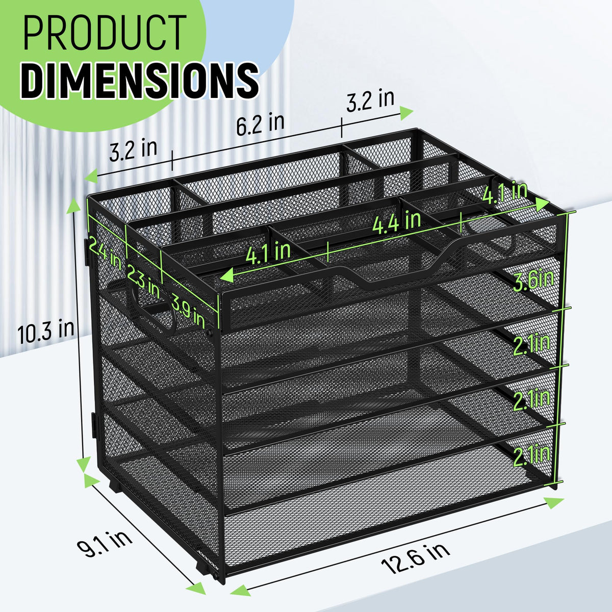 Docnest 5 Tier Mesh Desk Organizer with Removable Tray&Pen Holder, Black