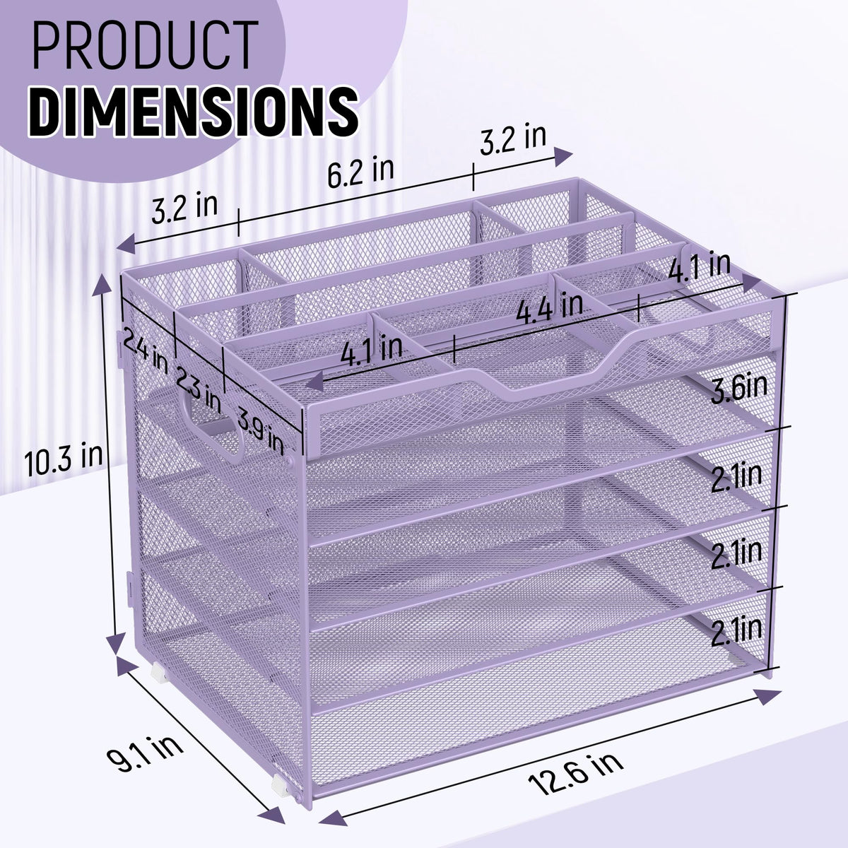 Docnest 5 Tier Mesh Desk Organizer with Removable Tray&Pen Holder, Purple
