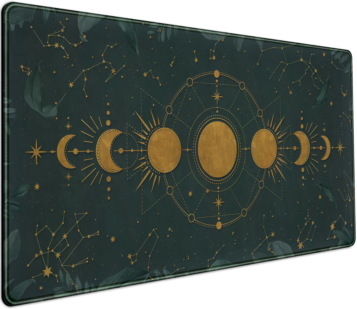 Dark Academia Mousepad Forest Green XXL Desk Mat Gold Moon Phases Large Extended Mouse Pad Gaming