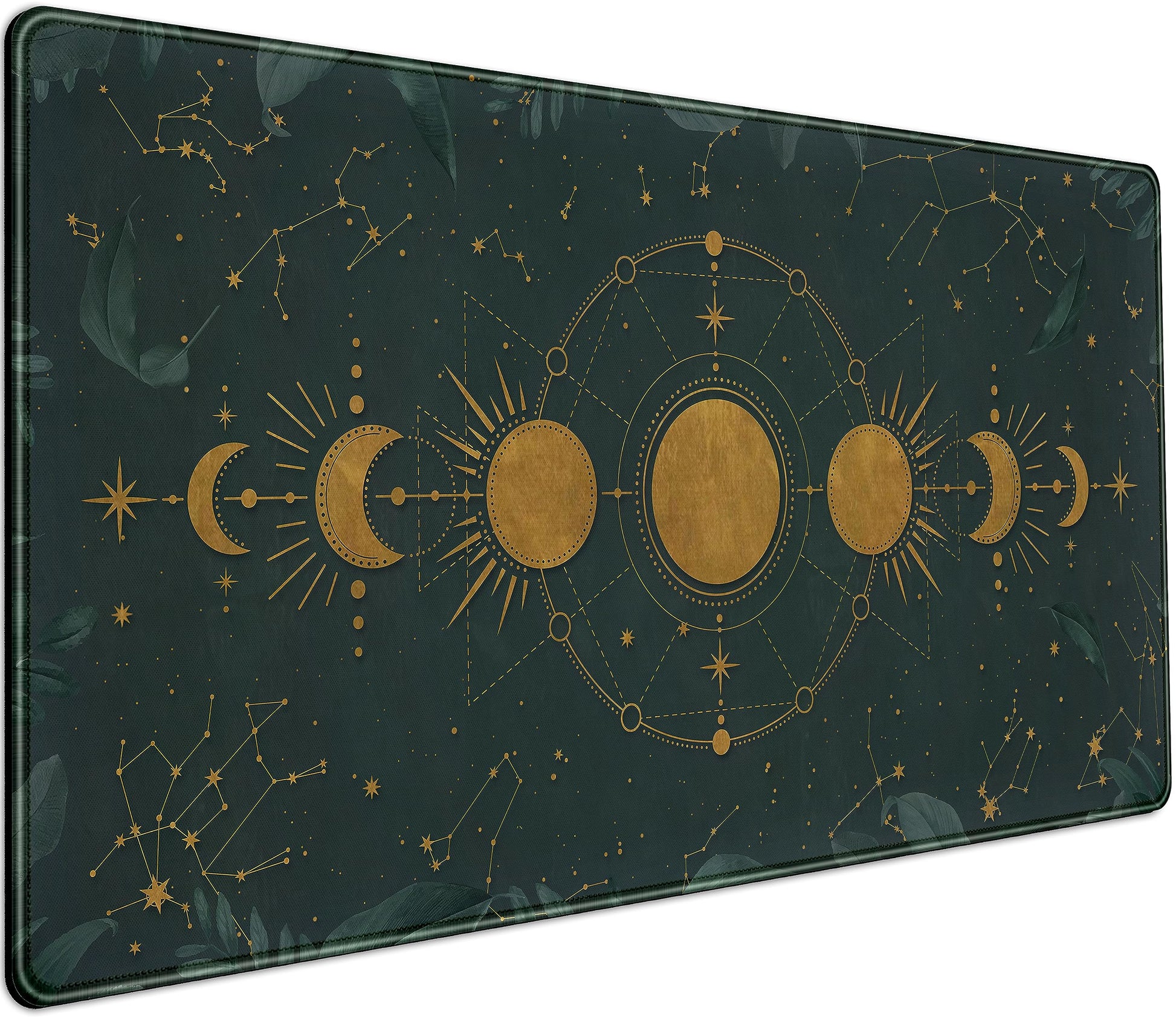 Dark Academia Mousepad Forest Green XXL Desk Mat Gold Moon Phases Large Extended Mouse Pad Gaming