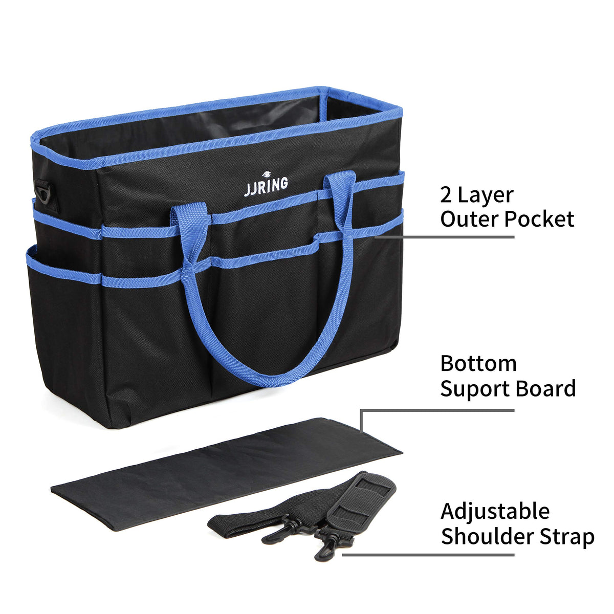 JJRING Large 600D Nylon Artist Organizer Tote Bag With 16 Pockets, Blue