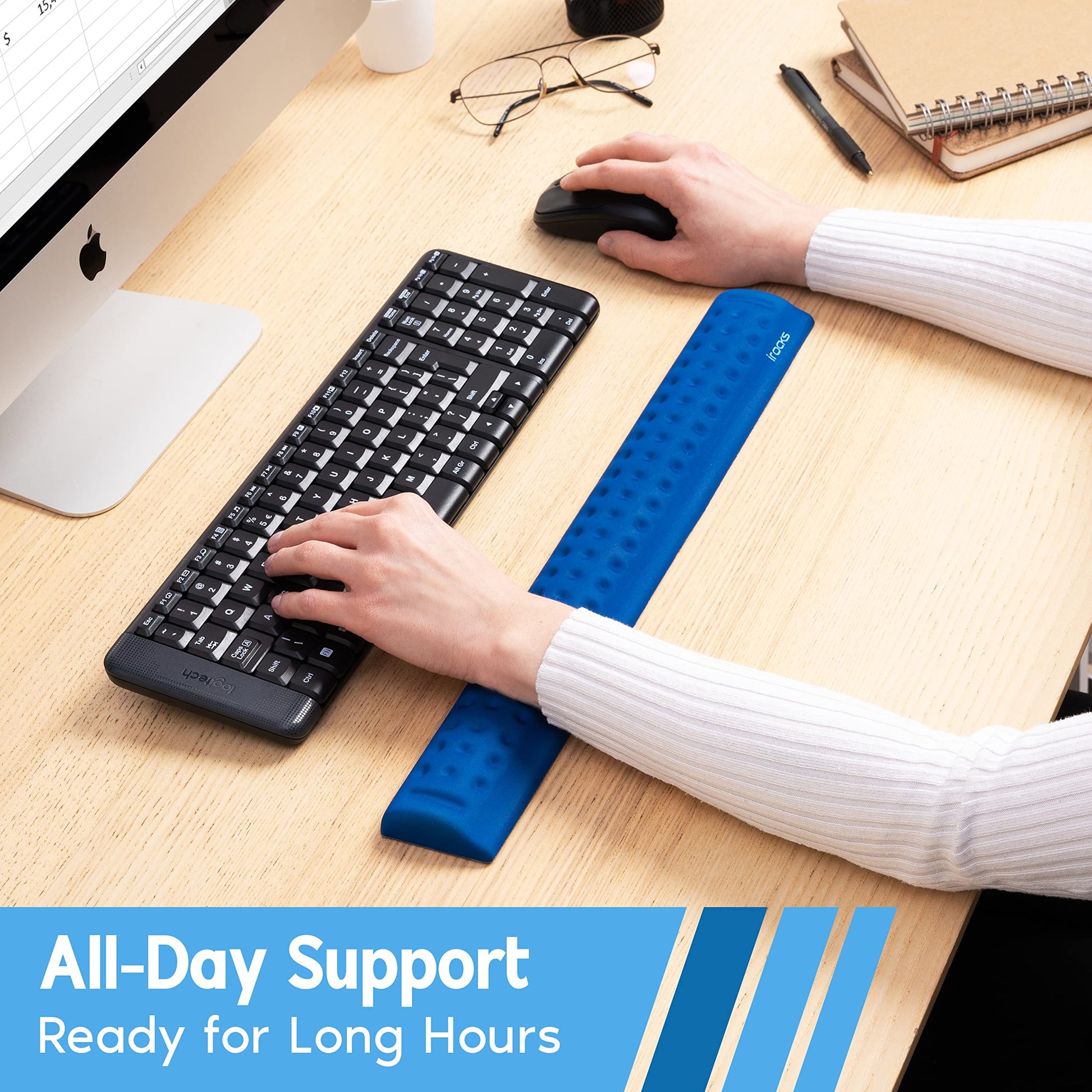 i-Rocks Ergonomic Memory Foam Keyboard Wrist Rest - Pain-Reducing, Cooling, Non-Slip, Blue