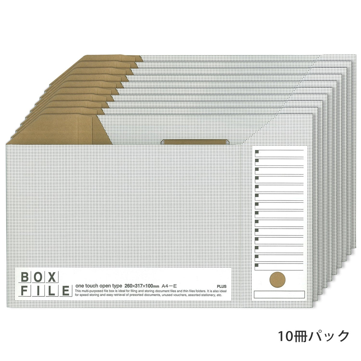 Plus Economy File Box, 10 Books, A4 Horizontal Width, 3.9 inches (100 mm), Dark Gray 553-989