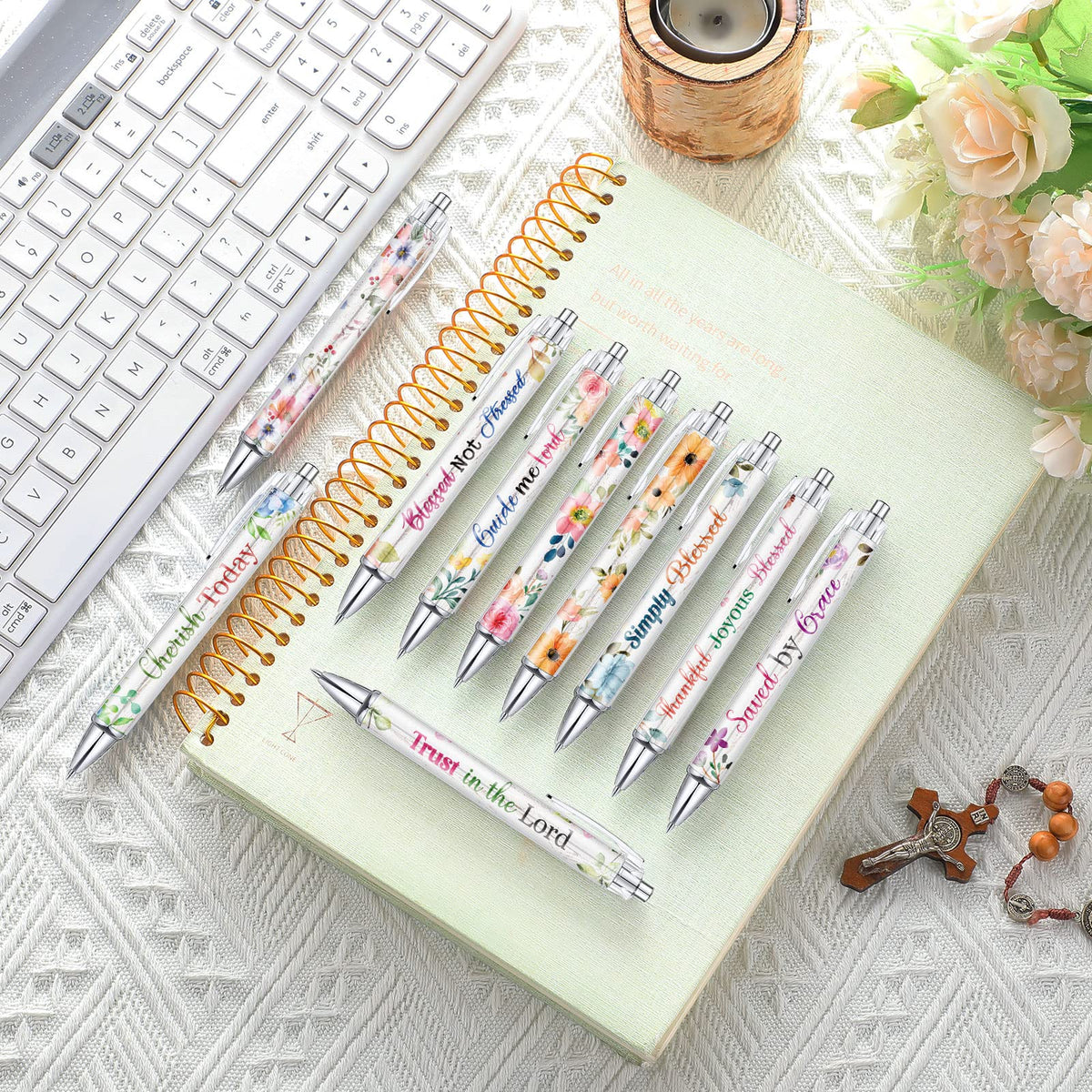 Sabary 40 Pcs Bible Verse Ballpoint Pens Christian Flower Inspirational