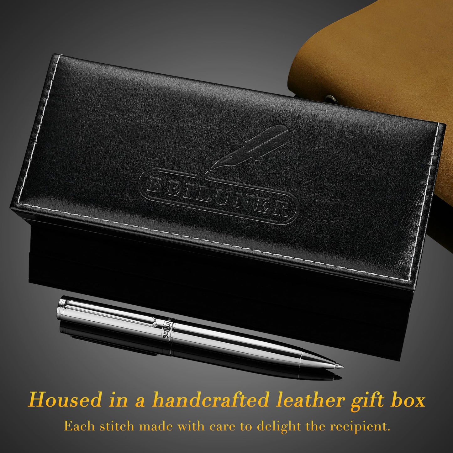 BEILUNER Silver Gel Pen - Luxury Featuring Bright Chrome Finishes, Black Ink Refill, Best Pen Gift