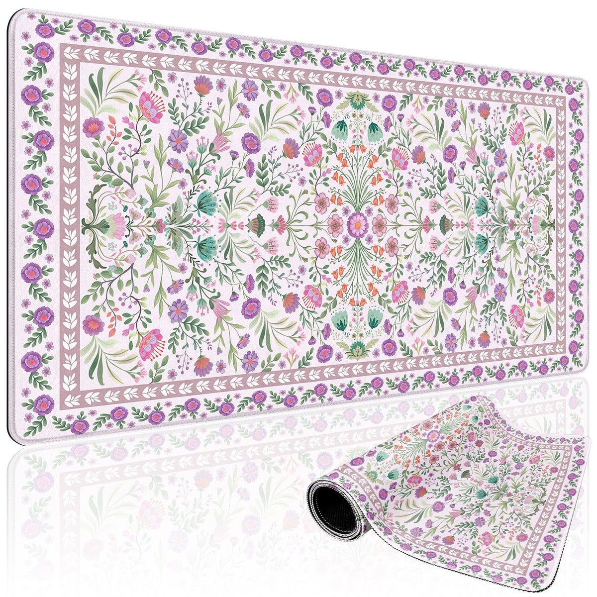 Mcapirivo Purple Floral Desk Mat Large Mouse Pad 31.5"x15.7" Anti-Slip