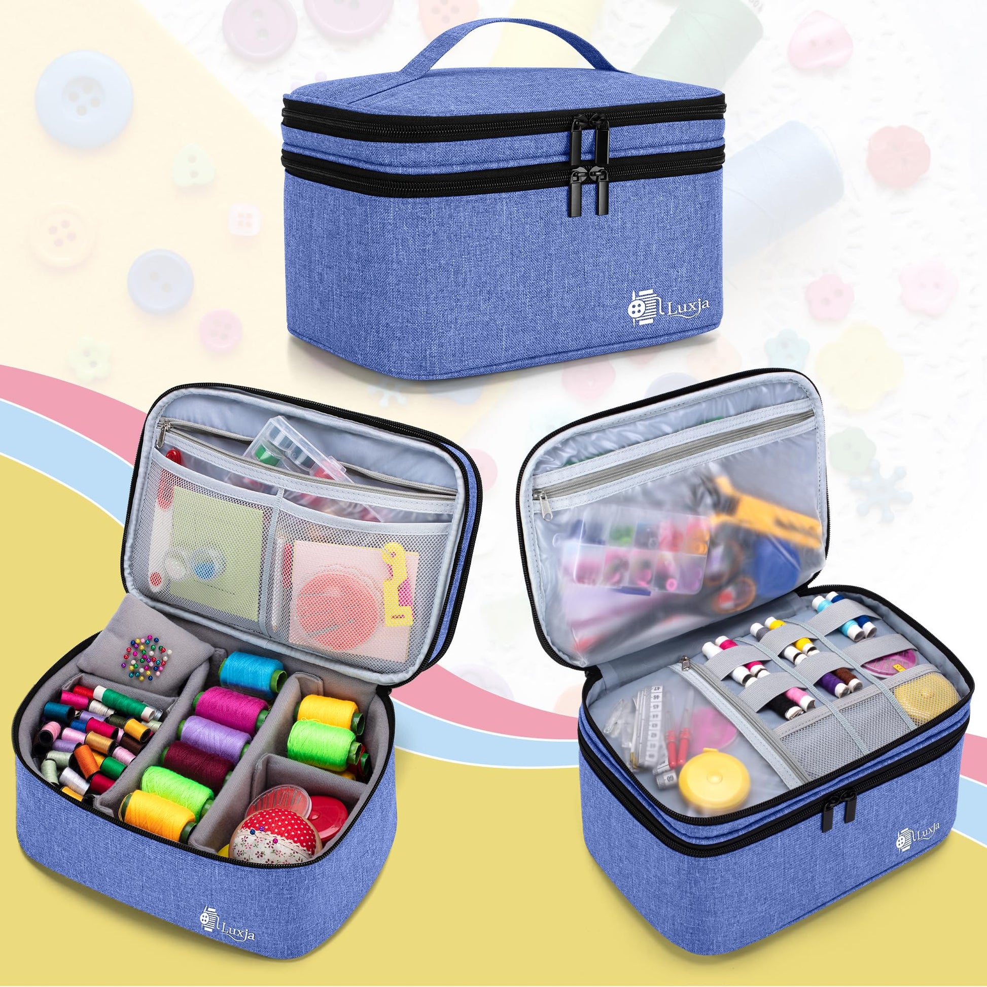 Luxja Double-Layer Large Sewing Organizer, Dark Blue