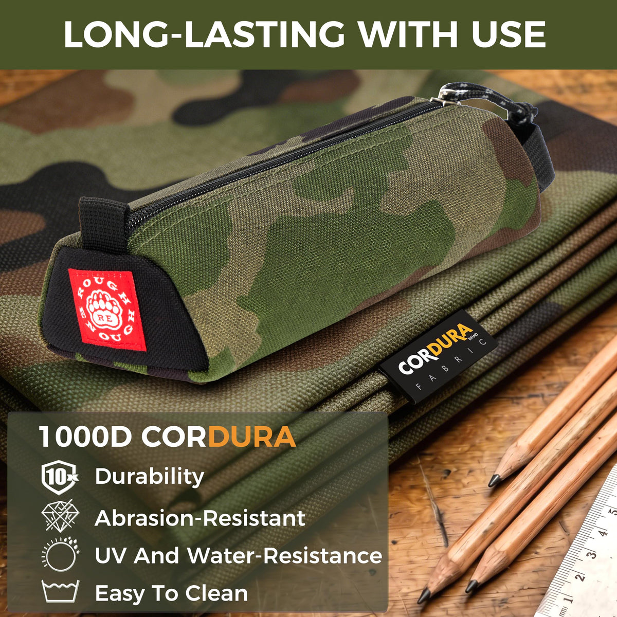 Rough Enough Small Pencil Case Pouch, Stationery Bag for Students, Camo