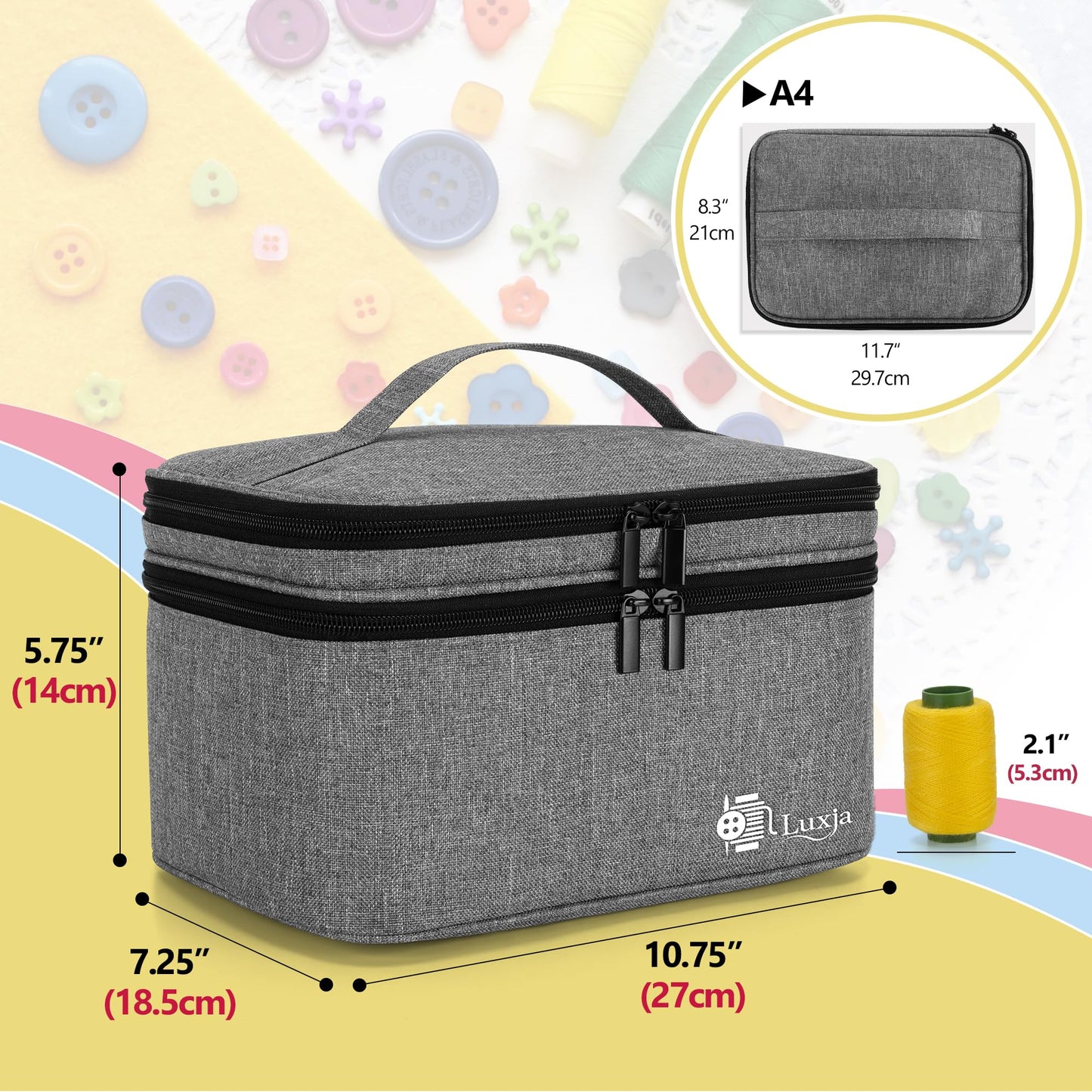 Luxja Double-Layer Large Sewing Organizer, Gray