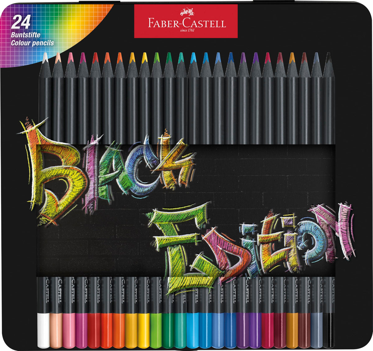 Faber-Castell Colouring Pencils Black Edition, tin of 24 tin of 12