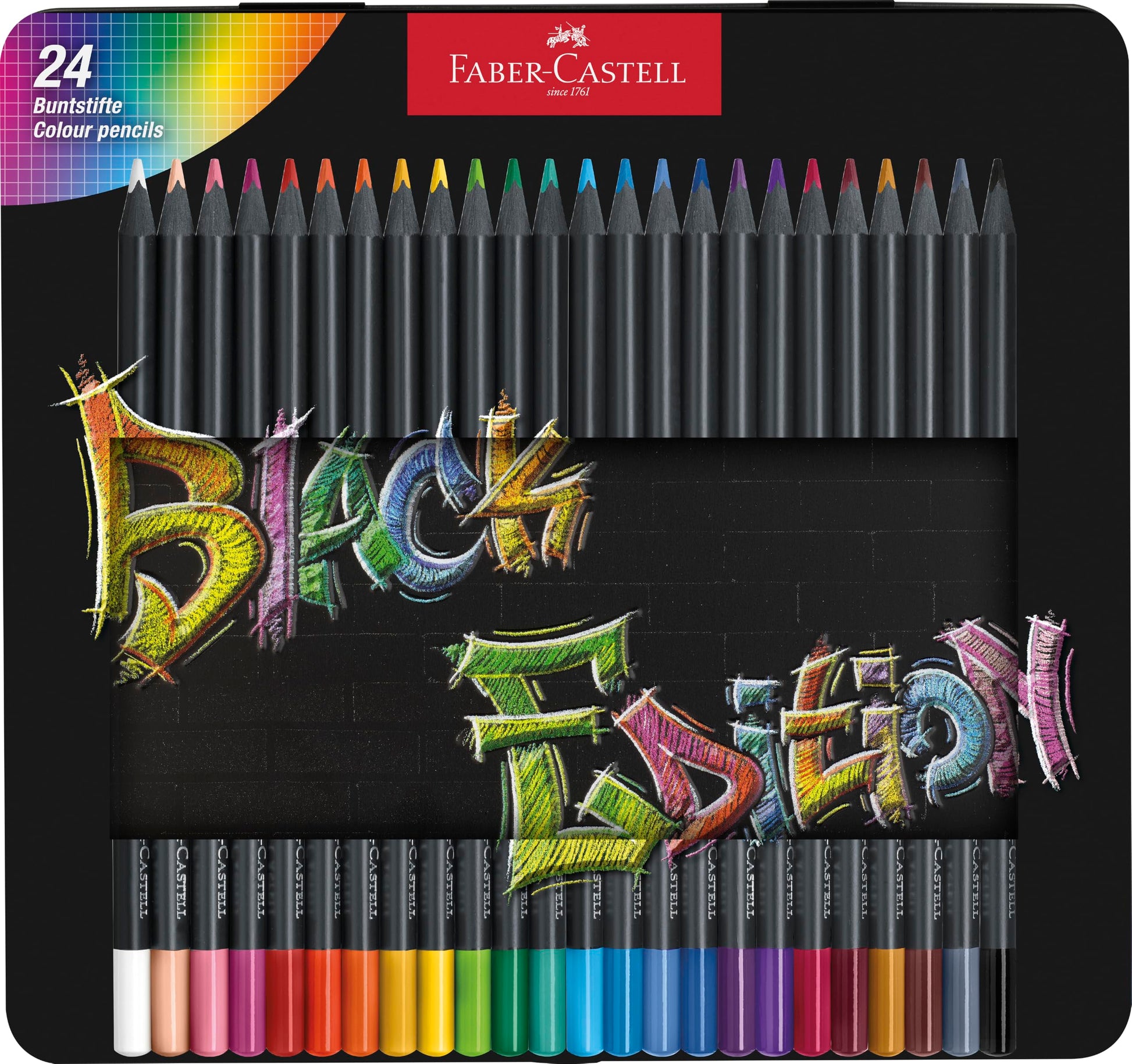 Faber-Castell Colouring Pencils Black Edition, tin of 24 tin of 12