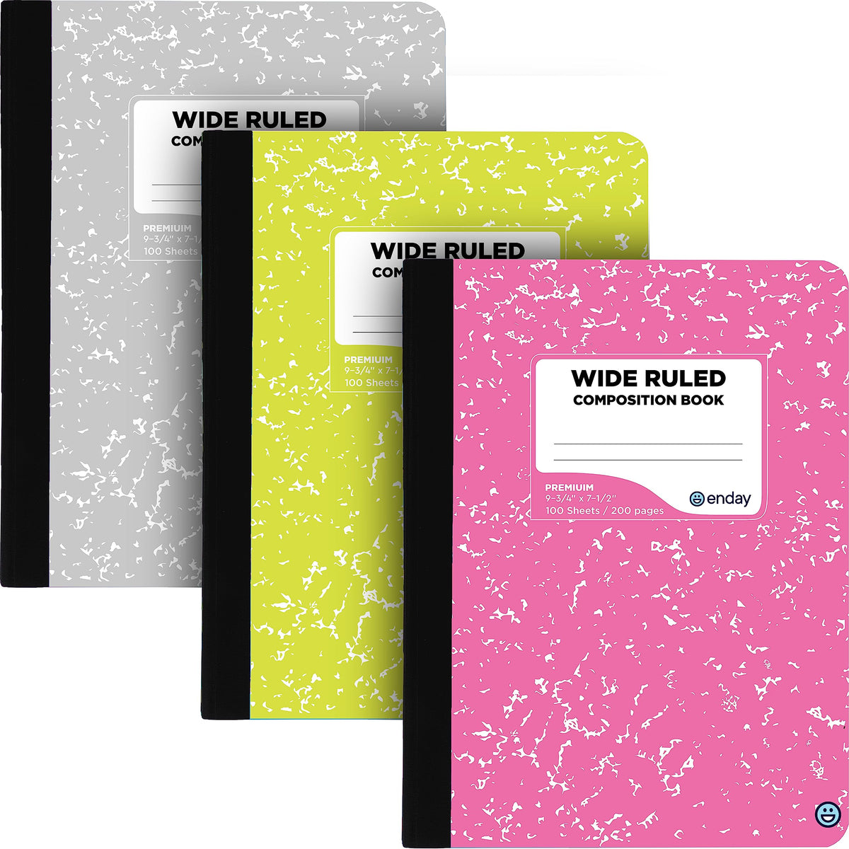 Composition Notebooks Wide Ruled Paper, Colored Marble Composition Notebook Covers, 100 Sheets (200