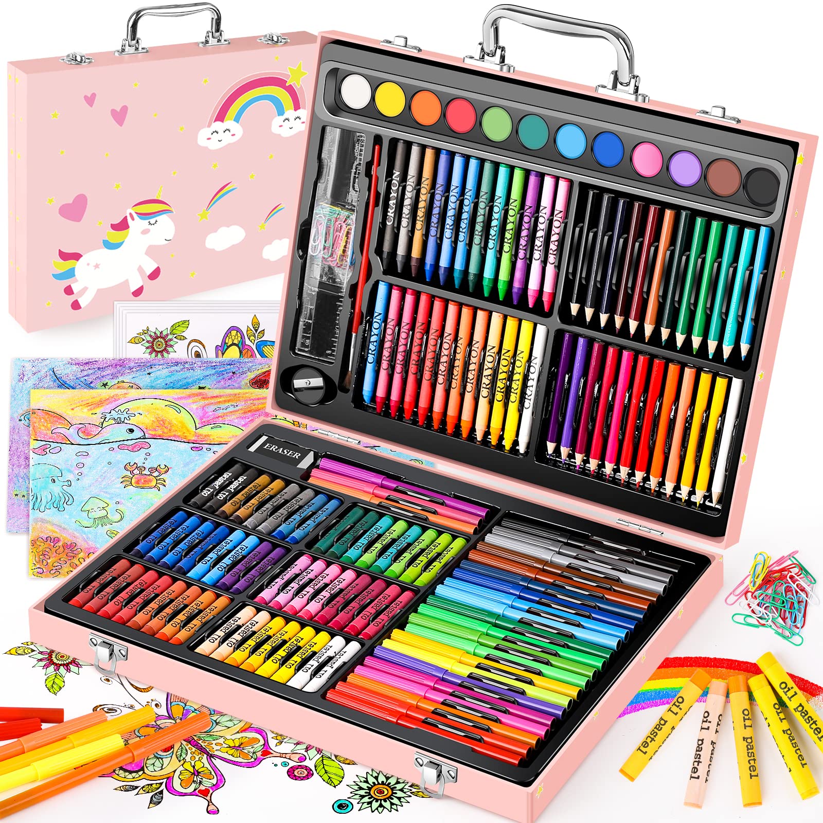 Soucolor 183 Art Set Drawing Painting Kit,Crayons Pastels Markers,Kids Gift
