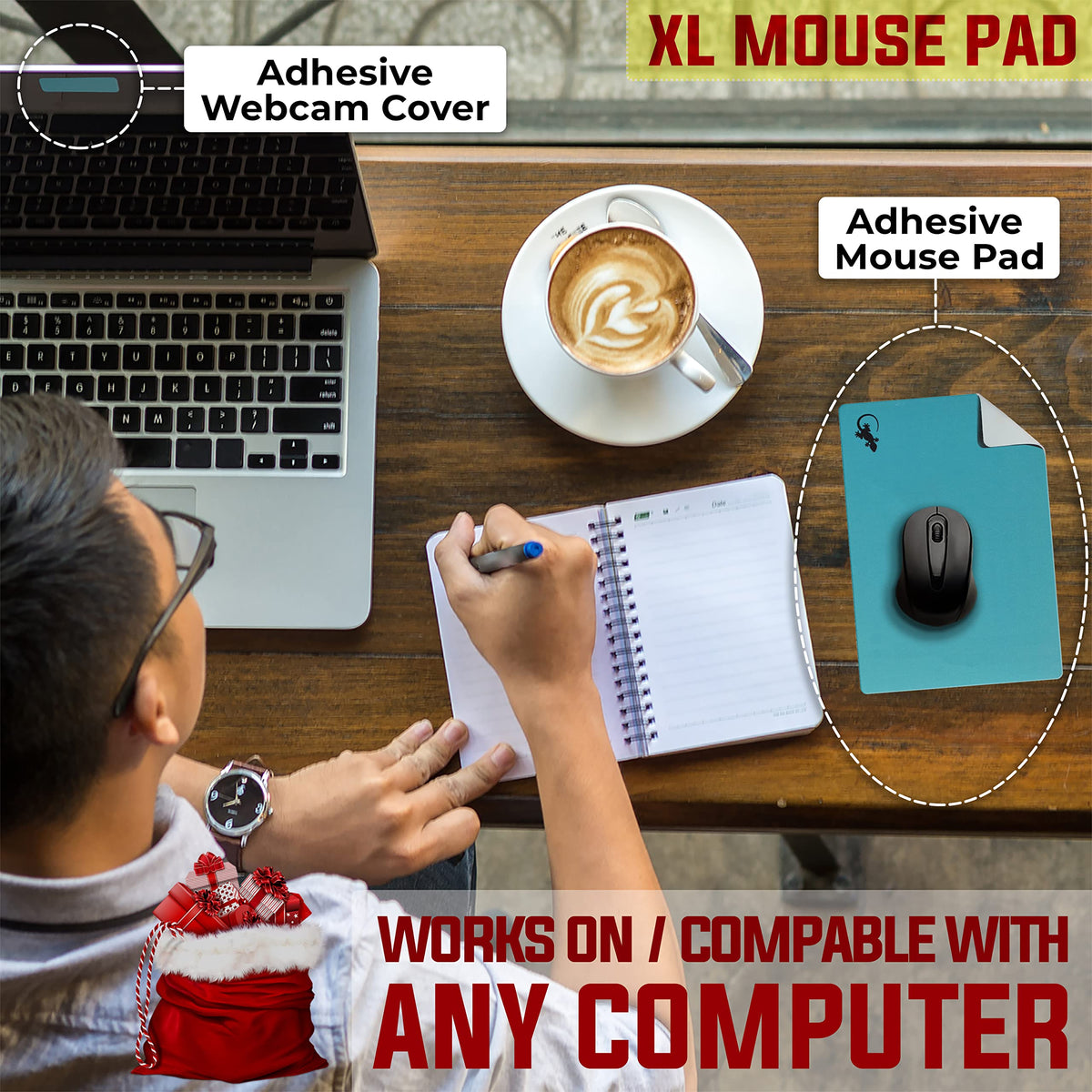 Mouse Pad Adhesive Bottom - Peel and Sticks to Any Surface - Travel Large Size - Portable (XL