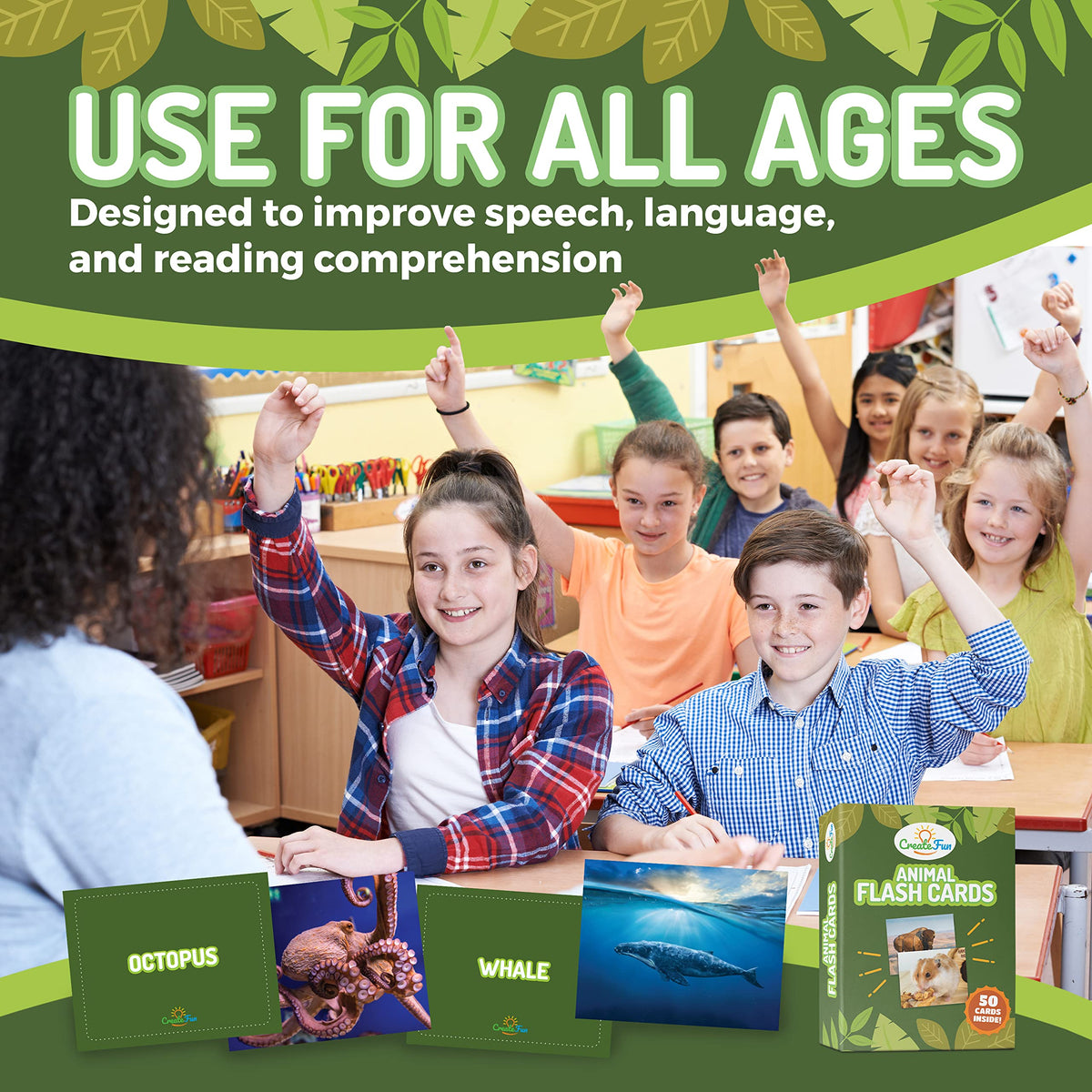 CreateFun 50 Animal Flash Cards - Realistic Photos for Speech Therapy ESL