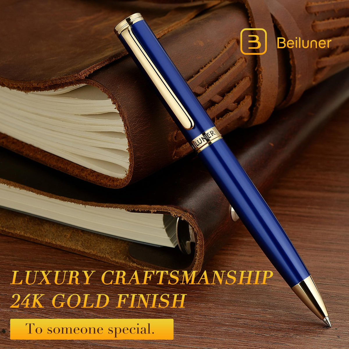 BEILUNER Blue Lacquer Gel Pen - Stunning Luxury Pen with 24K Gold Finish, ADMOK Black Refill