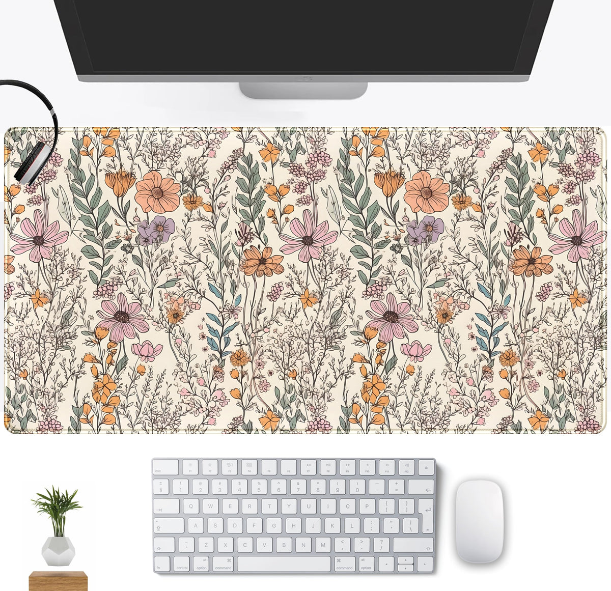 Wild Flowers Gaming Mouse Pad, Floral Cute Keyboard Mouse Mat, Full Desk Protector, Aesthetic Desk