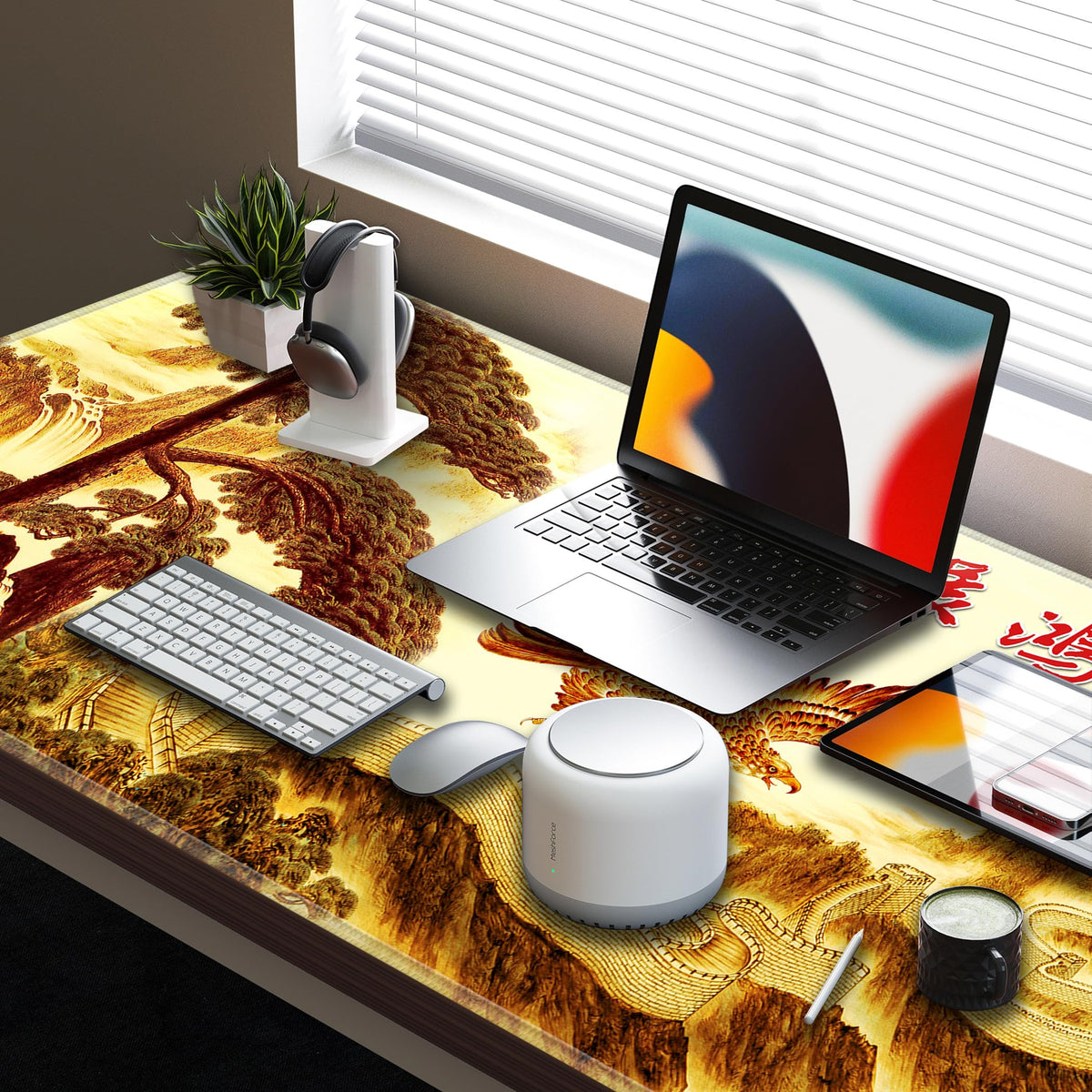 LL-COEUR XXL Landscape Gaming Mouse Pad Computer Keyboard Mat Office Desk Pad (Eagle, 47.2" x 23.6"
