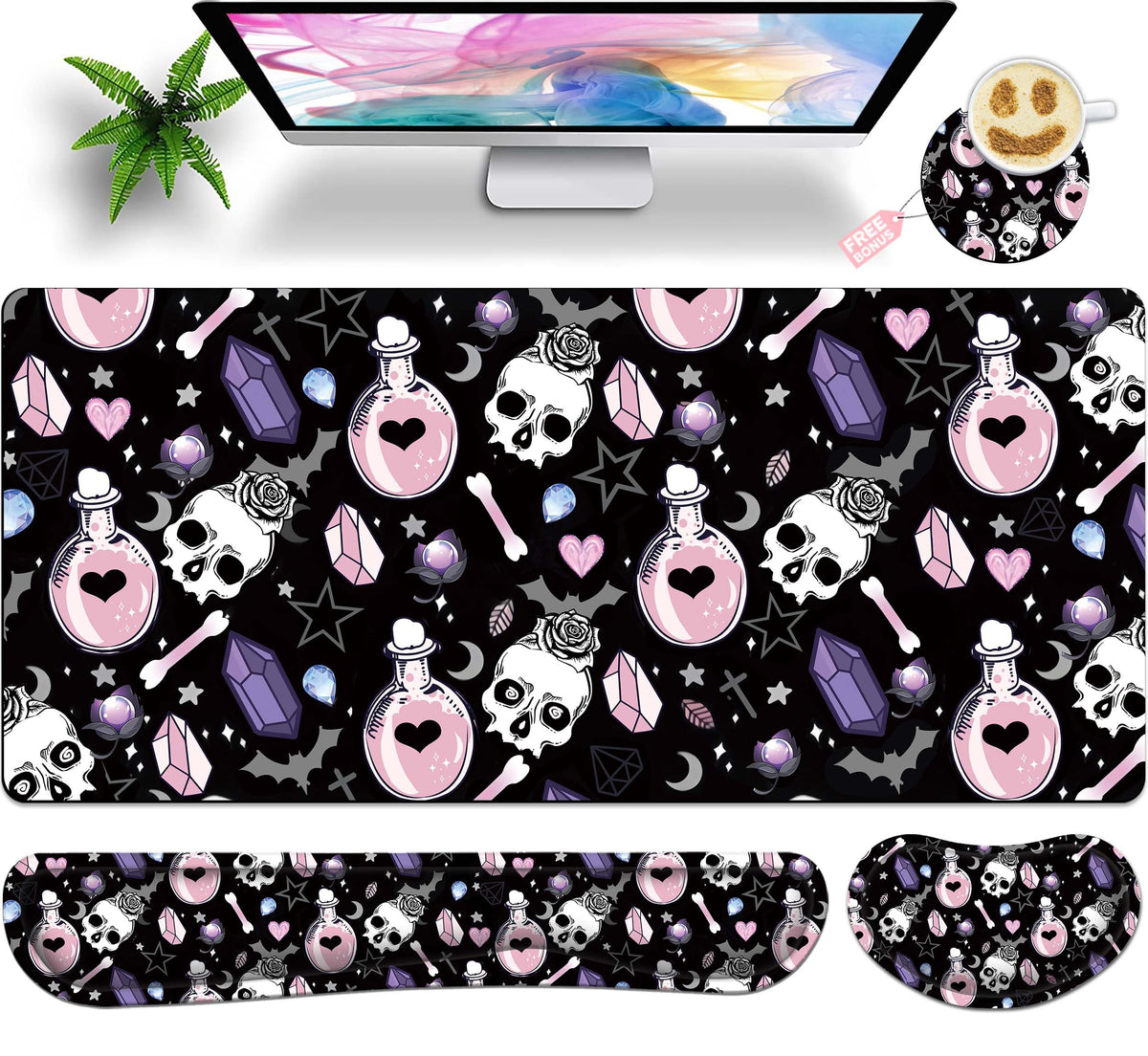 JYCUHTCL Large Gaming Mouse Pad Set 35.4 x 15.7 with Keyboard Wrist Rest, Wrist Support, and