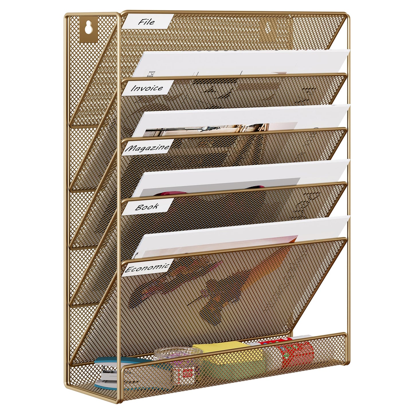 EasyPAG 5 Tier Wall File Holder, Mesh Hanging Folder Organizer with Classify Label, Versatile Desk