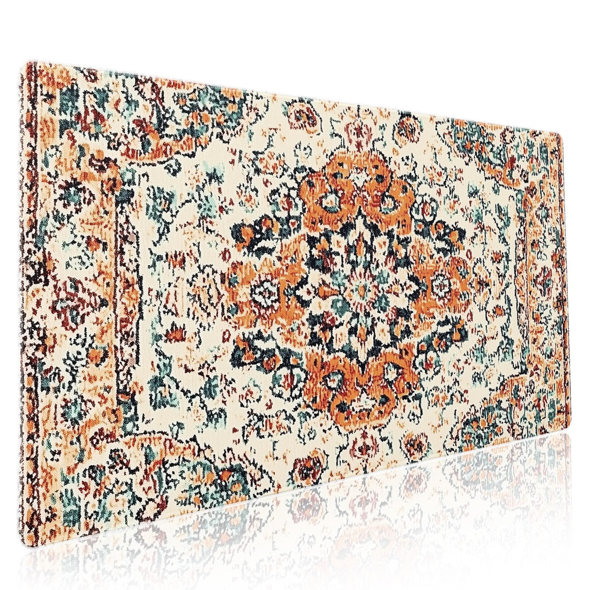 Vintage Rug Gaming Mouse Pad XXL Orange Teal Retro Carpet Aesthetic Extended Large Mat Bohemian