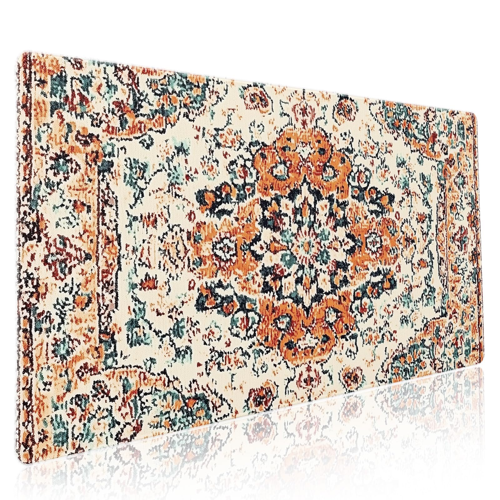 Vintage Rug Gaming Mouse Pad XXL Orange Teal Retro Carpet Aesthetic Extended Large Mat Bohemian