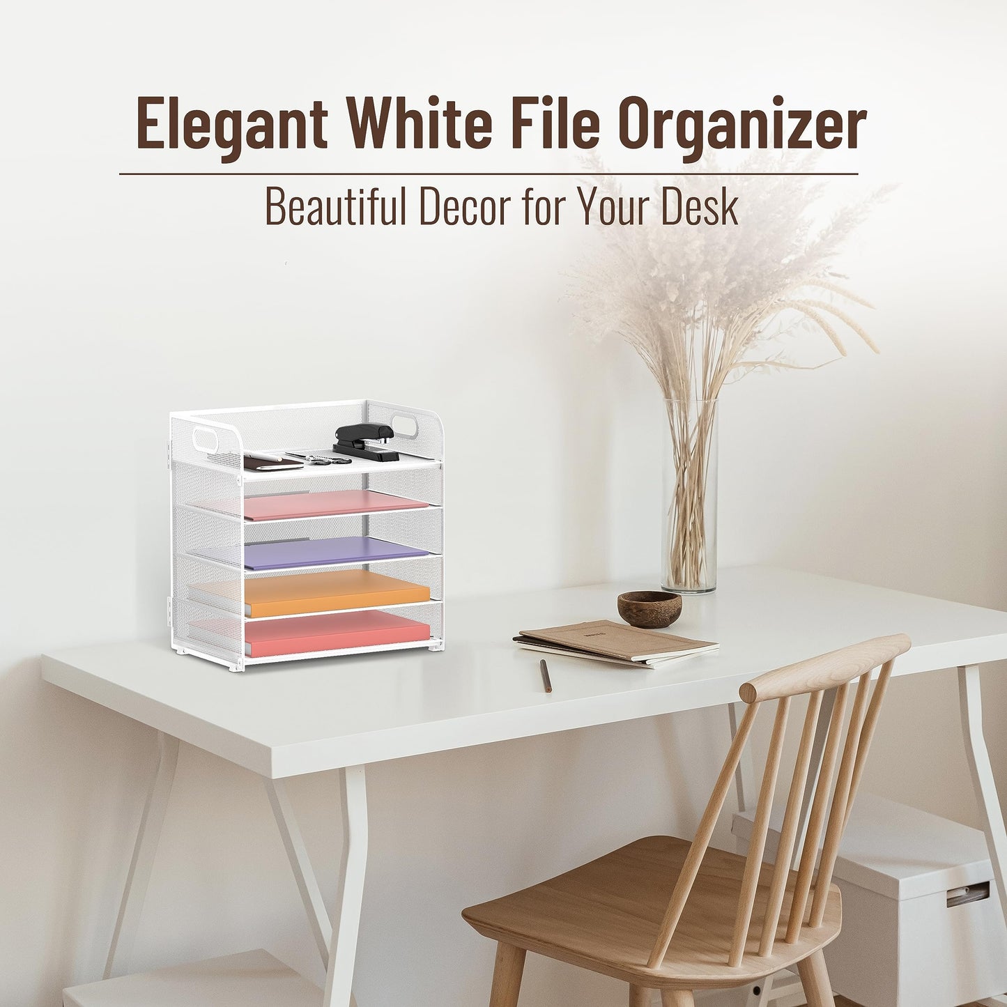 Supeasy 5 Trays Paper Organizer Letter Tray with Handle-Mesh Desk File Holders, Paper Sorter Desk