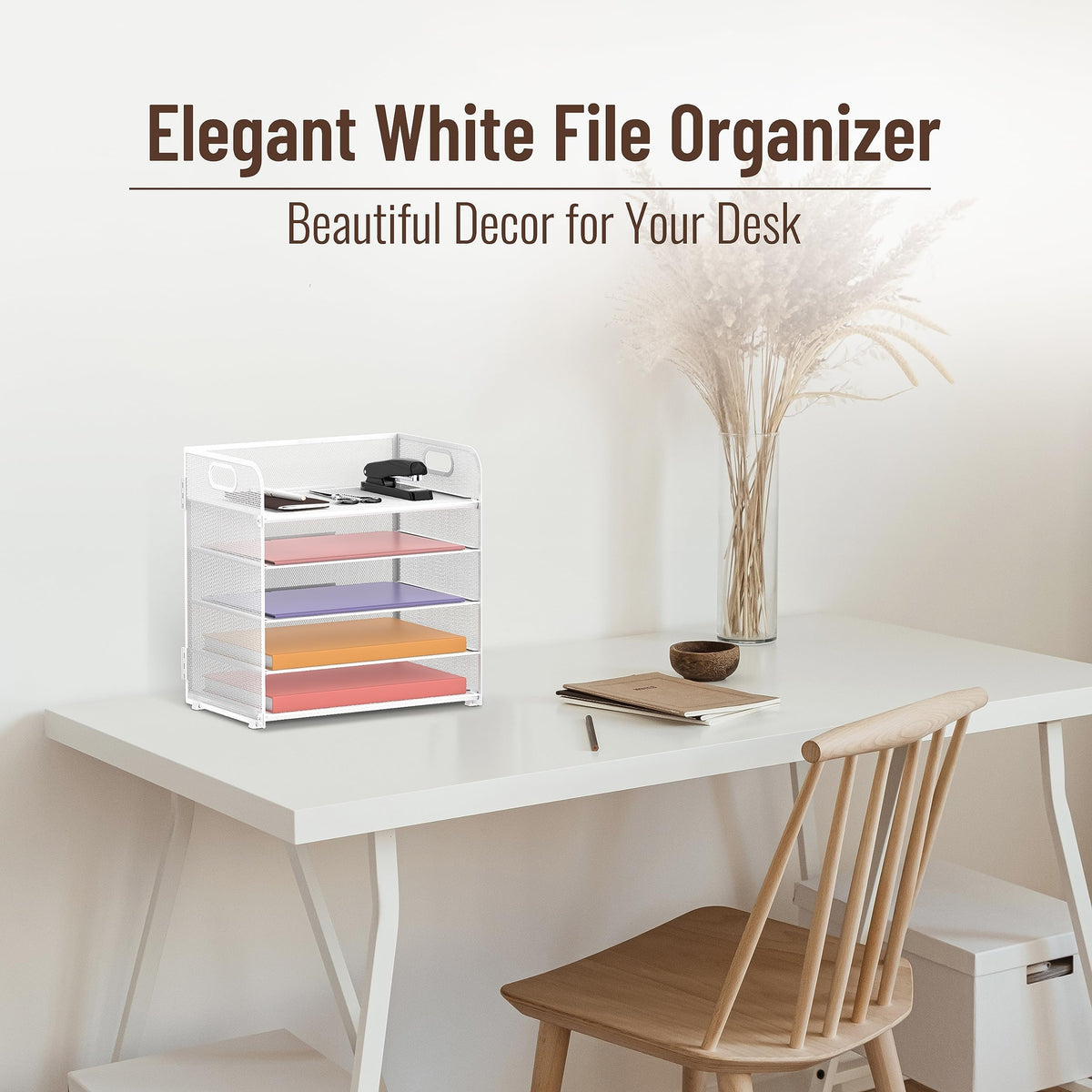 Supeasy 5 Trays Paper Organizer Letter Tray with Handle-Mesh Desk File Holders, Paper Sorter Desk