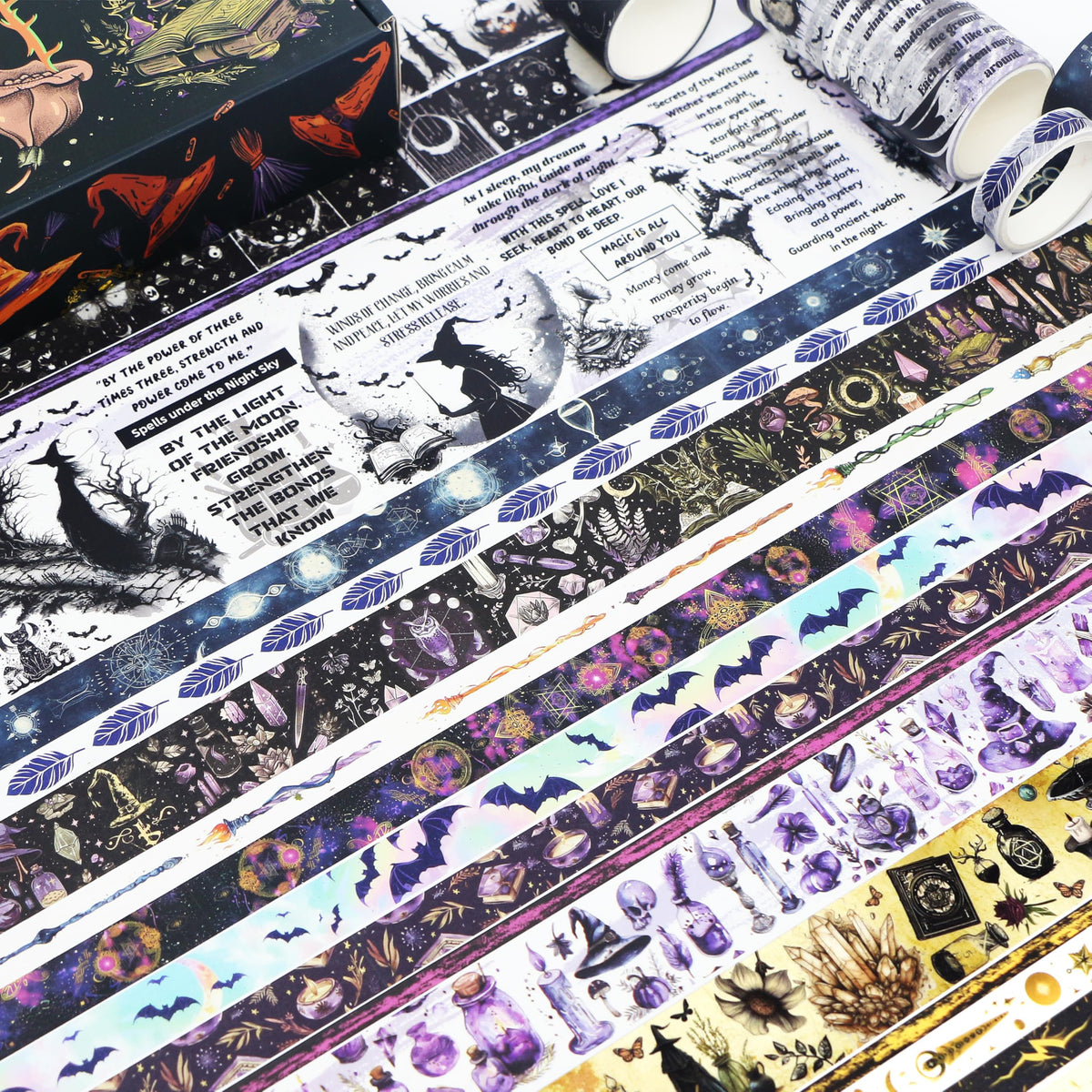MPOPUUL Washi Tape Set 37 Rolls - Witches Theme Colored Decorative Adhesive Tape for Journaling