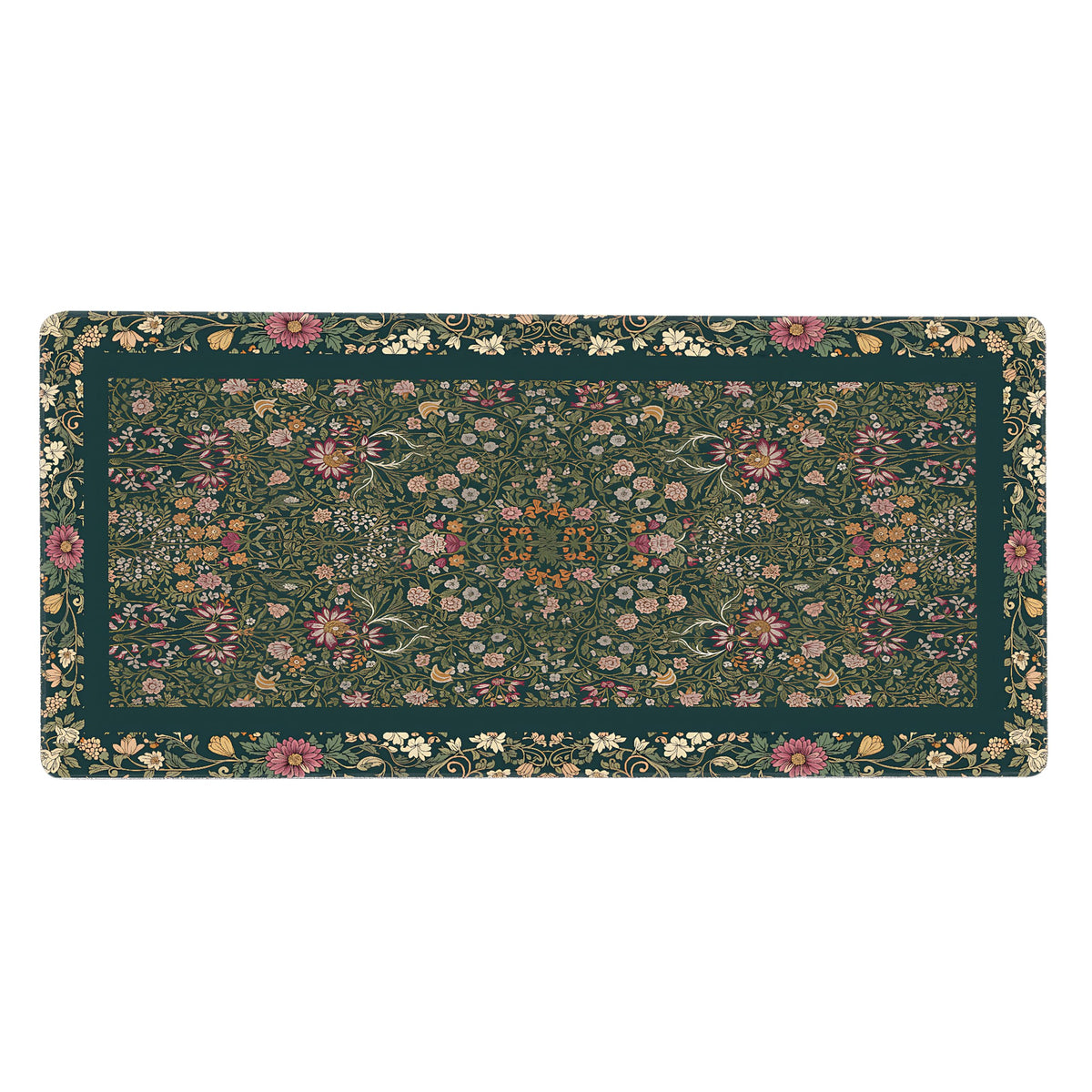 Cute Floral Aesthetic Daisy Gaming Mouse Pad, Dark Green Rug Desk Mat with Anti-Slip Base &