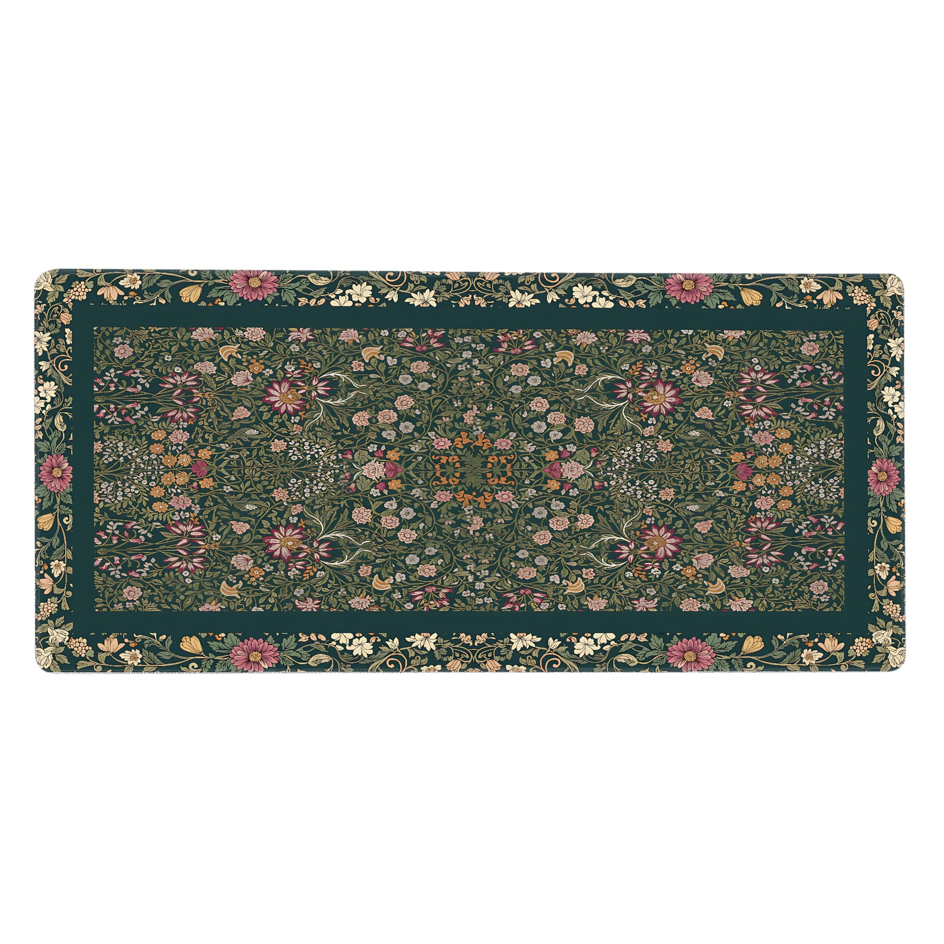 Cute Floral Aesthetic Daisy Gaming Mouse Pad, Dark Green Rug Desk Mat with Anti-Slip Base &