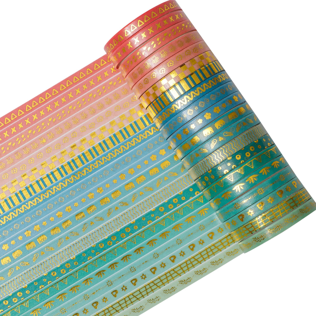 YUBX Skinny Gold Washi Tape Set Basic Foil Print Decorative Masking Tapes for Arts, DIY Crafts