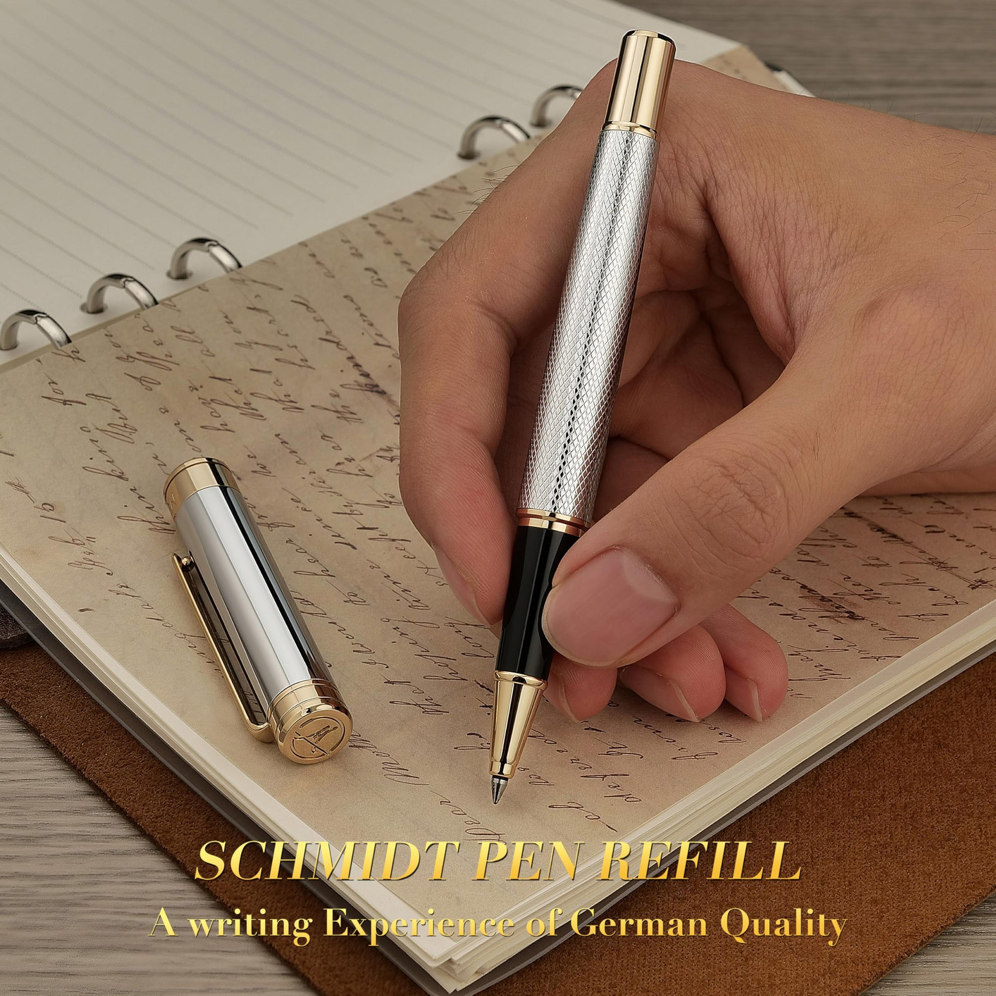 MCNTEIK Silver Chrome Rollerball Pen, Stunning Luxury Pen with Mesh Texture Design、Silver Chrome