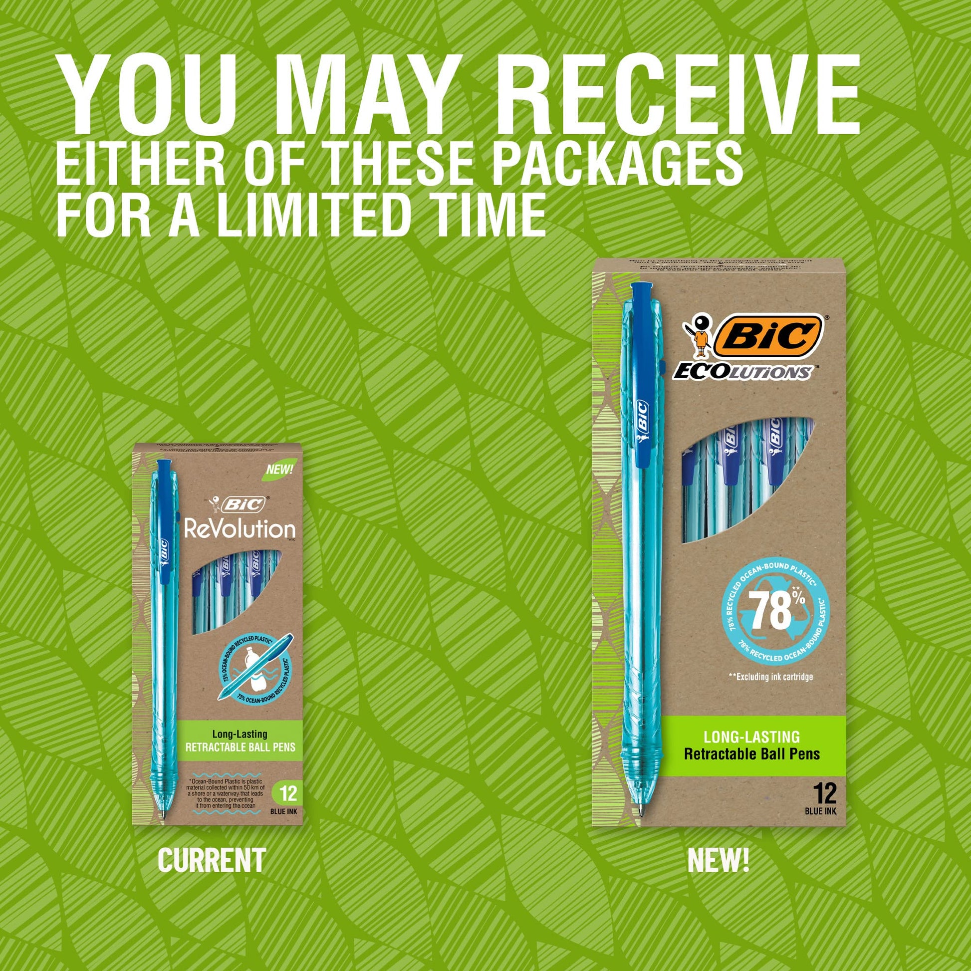 BIC Ecolutions Ocean-Bound Ball Pens, Medium Point (1.0mm), 12-Count Pack, Blue Ink Pens Made from