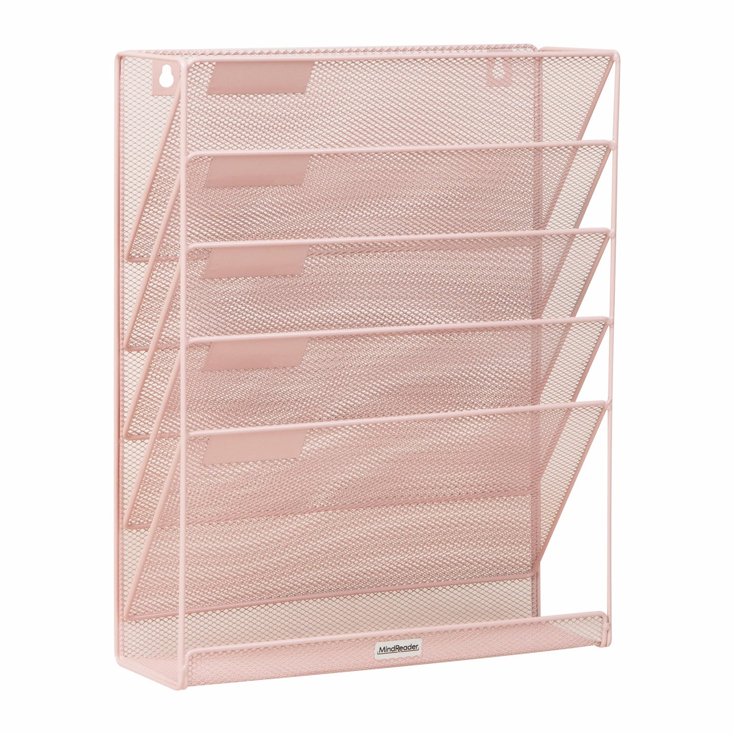 Mind Reader 5-Pocket Vertical File Storage, Desktop Organizer, Wall Mount, Office, Metal Mesh, Pink