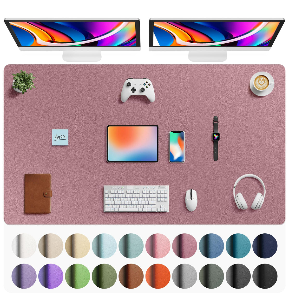 Aothia Faux Leather Desk Mat - Large Mouse Pad, Non-Slip PU Leather Blotter, Waterproof Writing