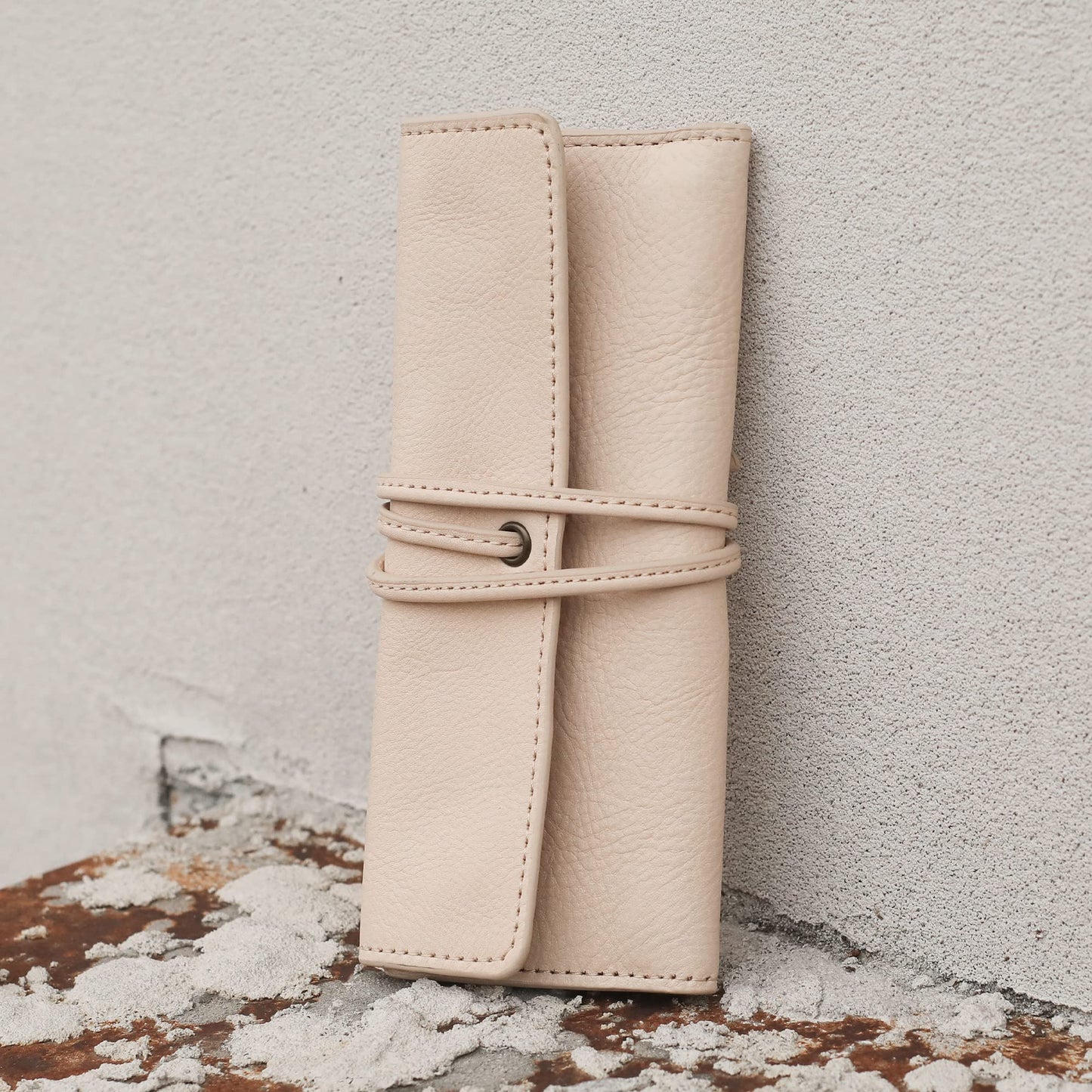 ZLYC Handmade Leather Pencil Case Soft Roll Bag Stationery Gift, Beige