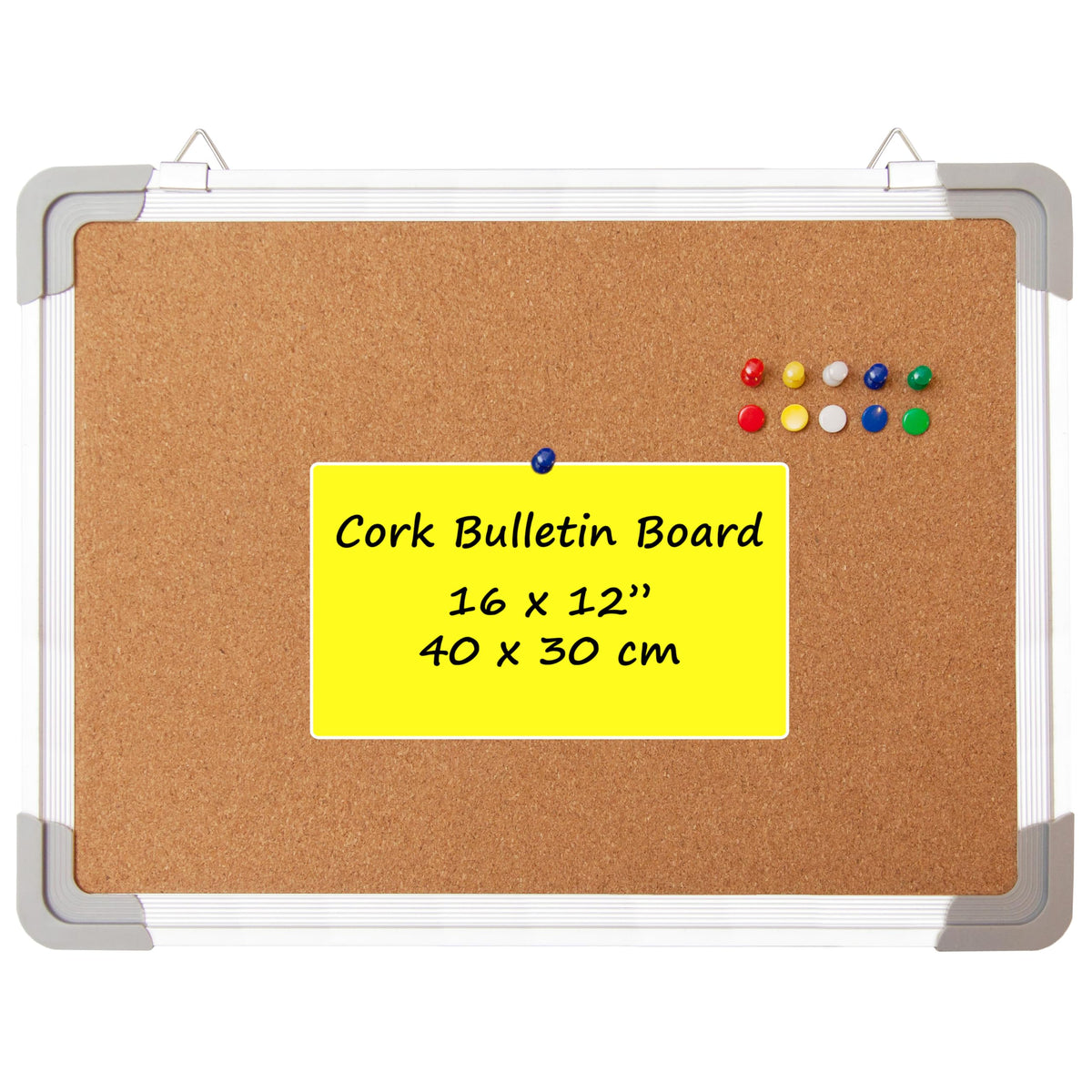 Cork Board 16x12 in, Framed Wall Hanging Bulletin Board with 10 Thumb Tacks