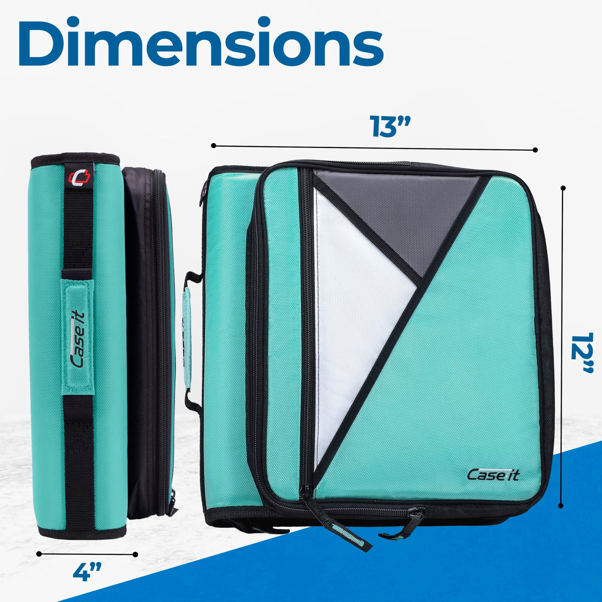 Case-it School Zipper Binder | 2" O-Rings | 400-Sheet | LT-007 Spearmint