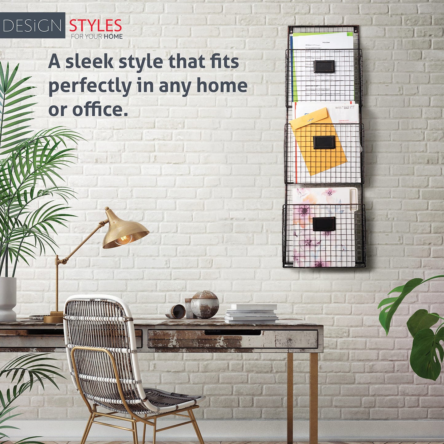 Three Tier Wall File Holder – Durable Copper Metal Rack with Spacious Slots for Easy Organization