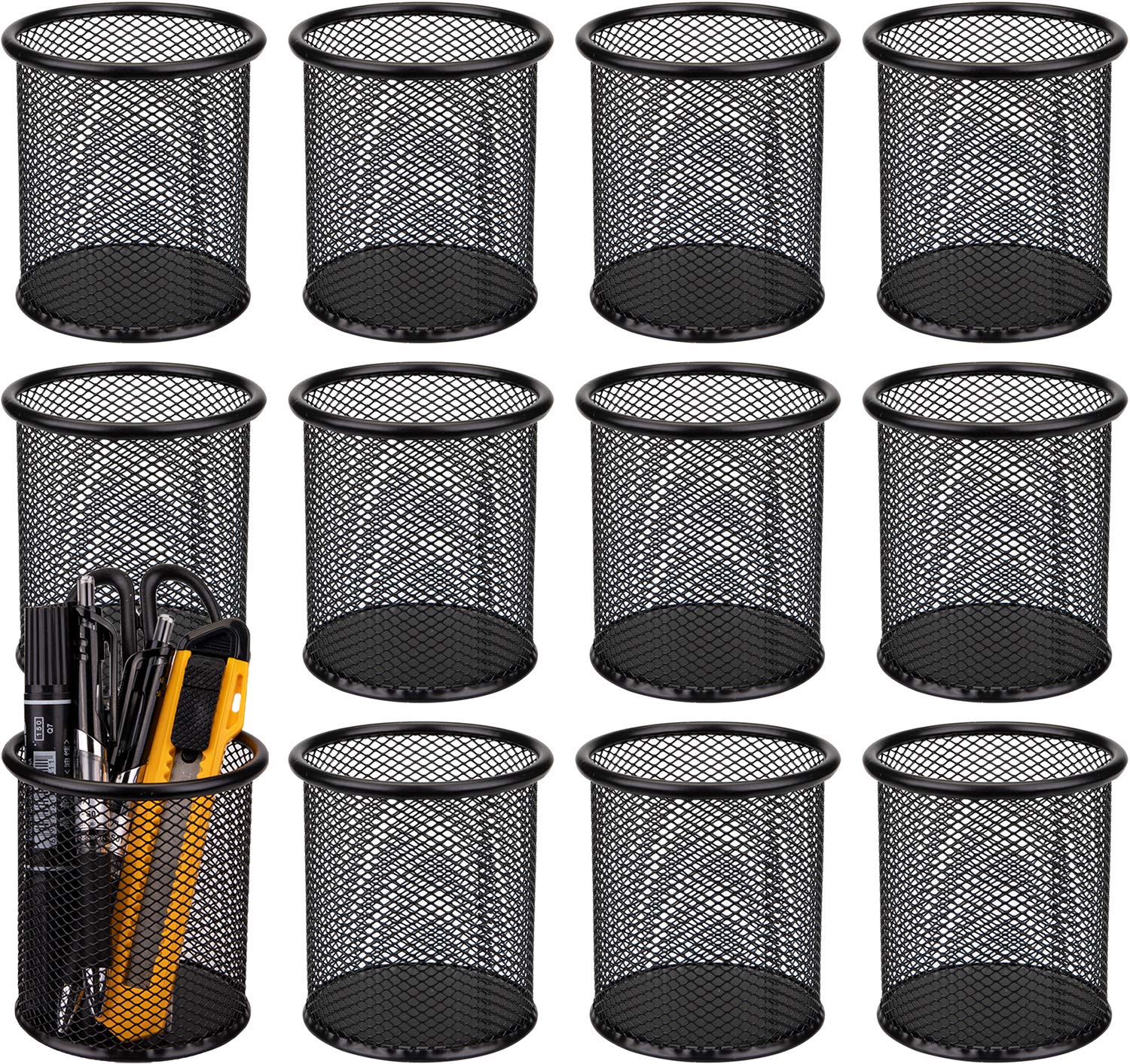 Nicunom 12 Pack Metal Pen Holder Wire Mesh Pen Cup Pencil Holder Pencil Cup for Desk Office Pen