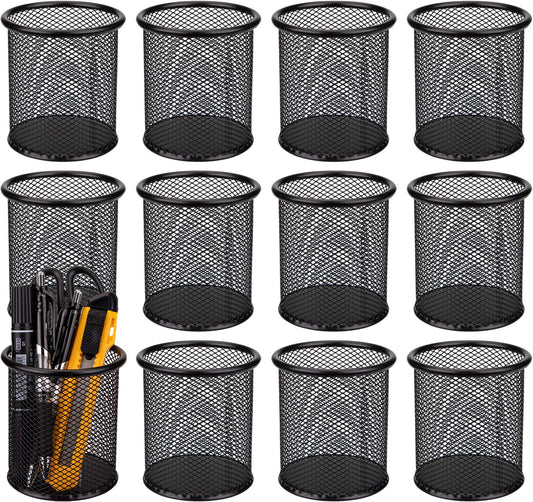 Nicunom 12 Pack Metal Pen Holder Wire Mesh Pen Cup Pencil Holder Pencil Cup for Desk Office Pen