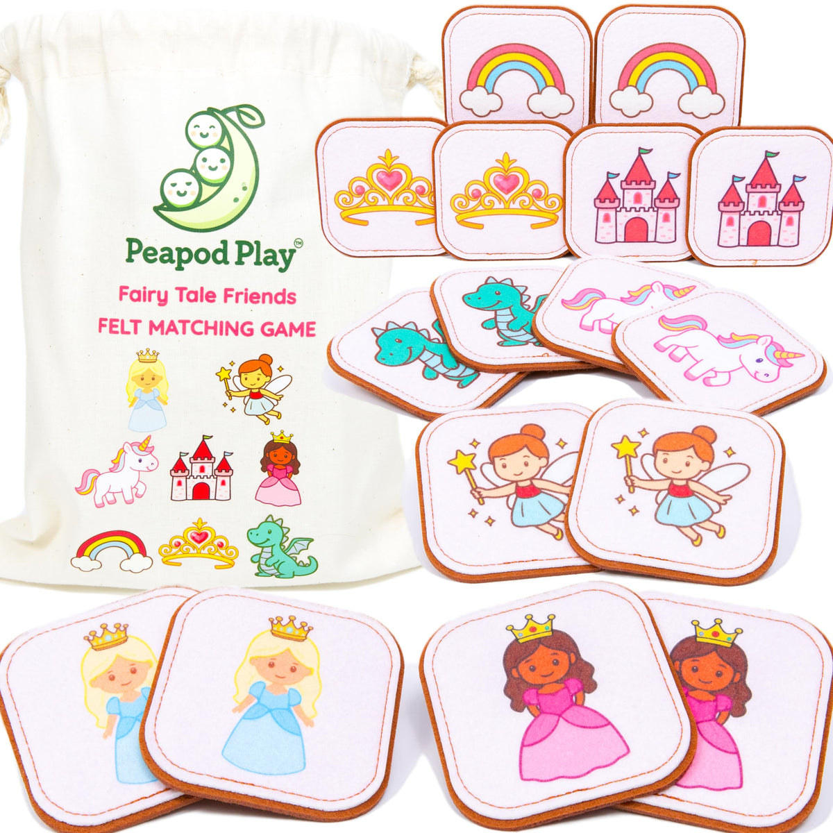Felt Princess Matching Game for Toddlers – Fairy Tale Memory Game & Flash Cards – Soft and Safe for
